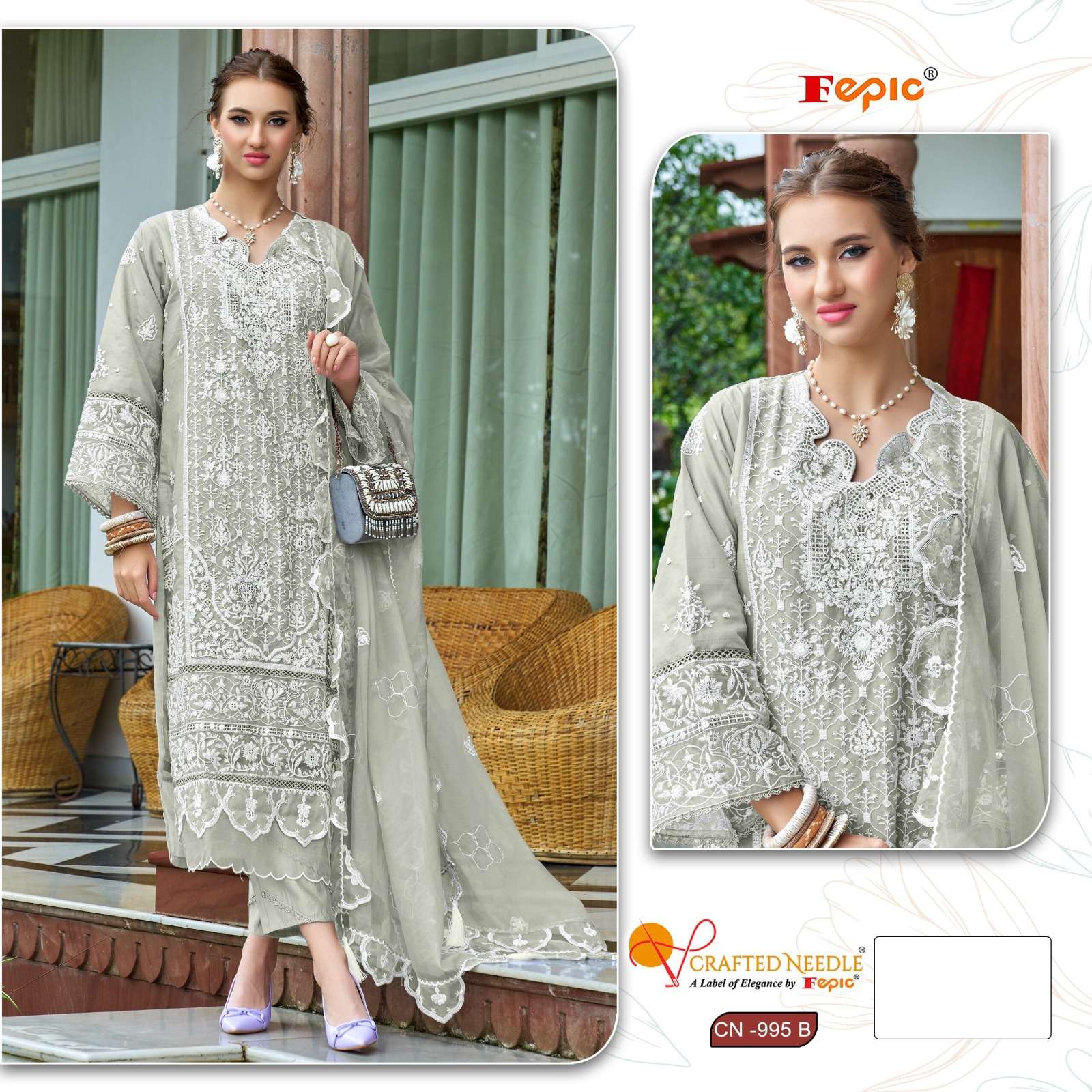 FEPIC CN995 ORGANZA EMBROIDERY WORK READYMADE PAKISTANI SUIT...