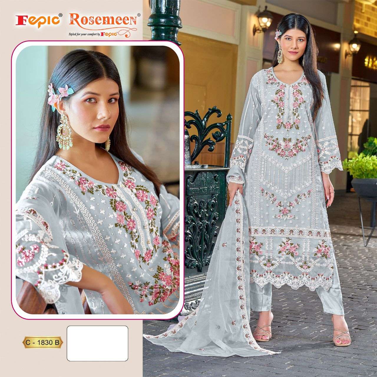 FEPIC ROSEMEEN C 1830 ORGANZA EMBROIDERY WORK PAKISTANI SUIT...