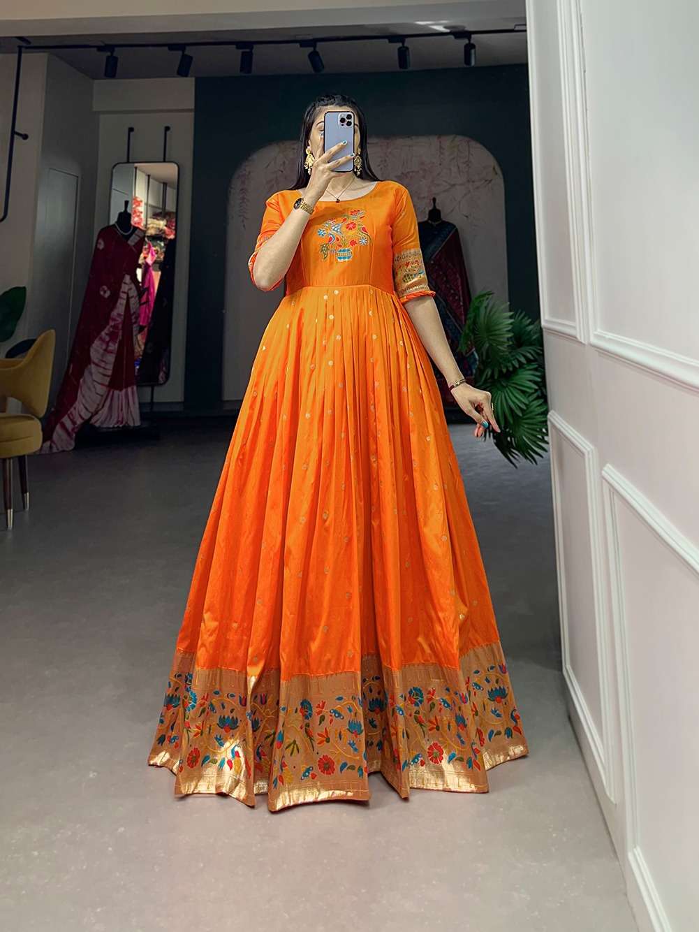 FESTIVAL SPECIAL LONG ANARKALI STYLE JAQUARD SILK GOWN SUPPL...