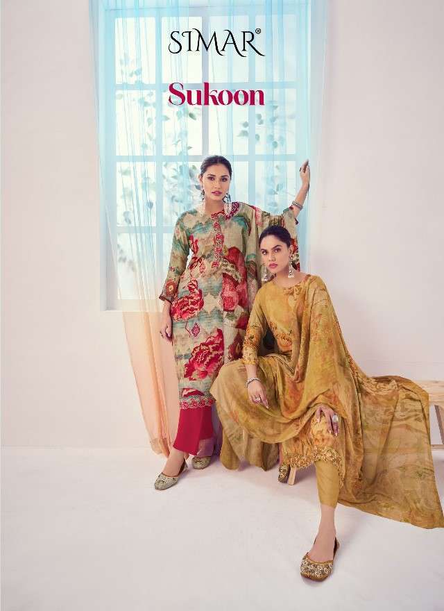 GLOOSY SIMAR SUKOON PASHMINA SILK DRESS MATERIAL SUPPLIER IN...