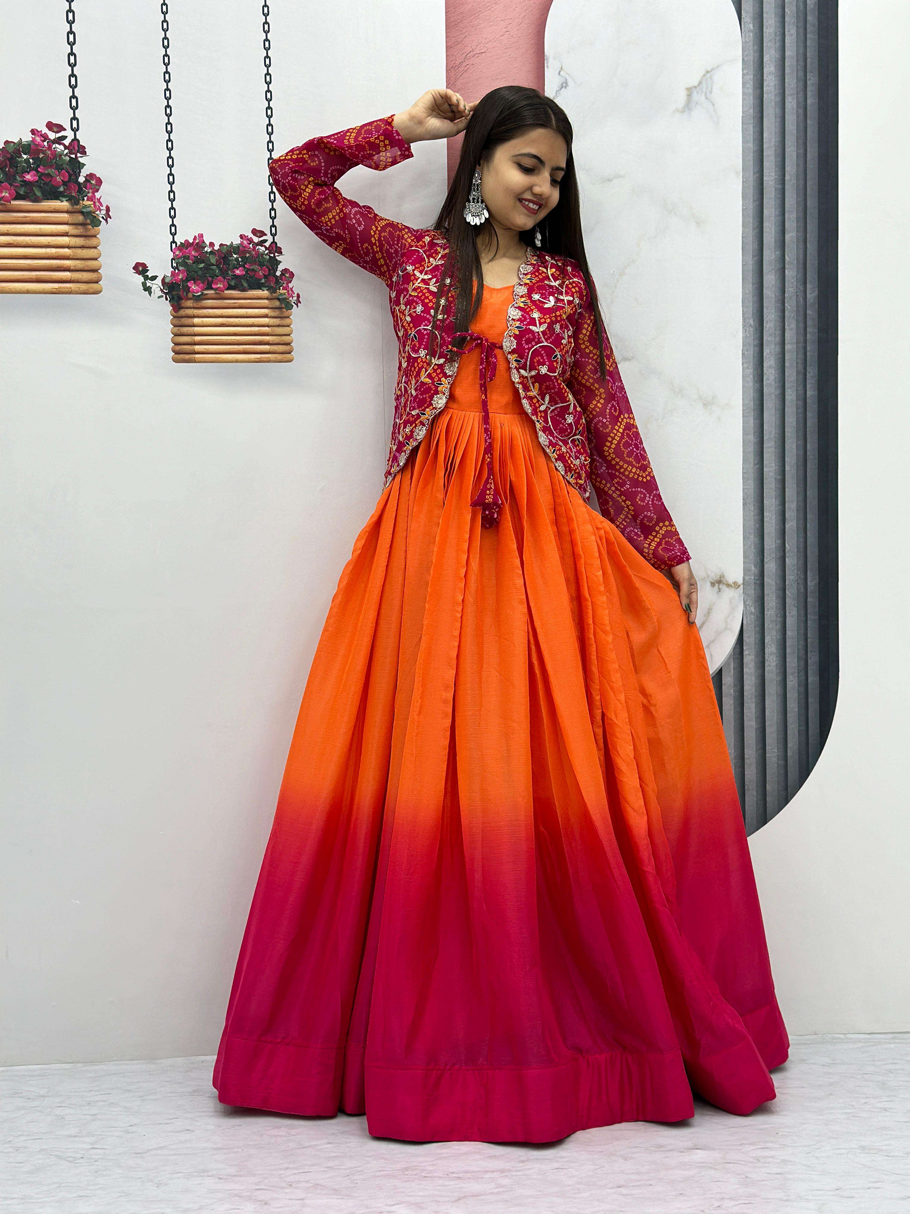 New Festival Bandhej Jecket & Long DESIGNER SILK  Gown  SUPP...