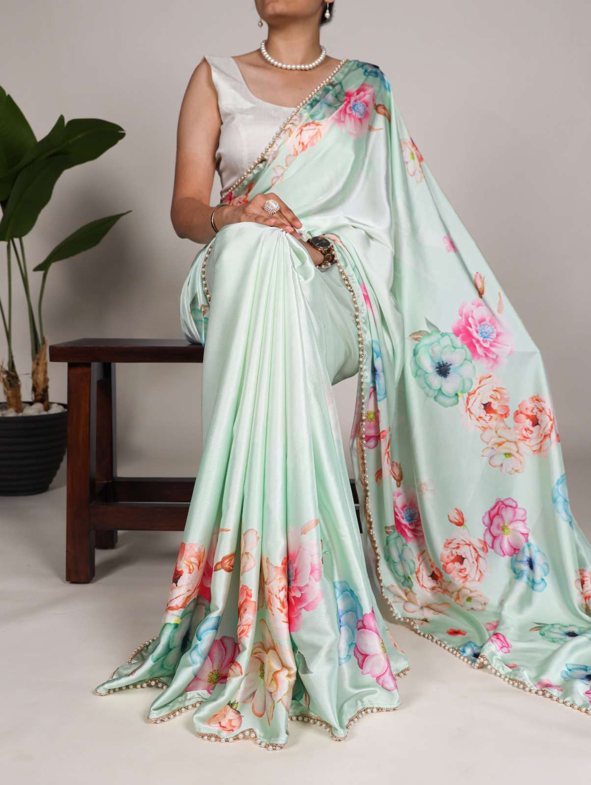 SATIN SILK WITH BEAUTIFUL FLOWER PRINTED SAREE DEALER IN SUR...