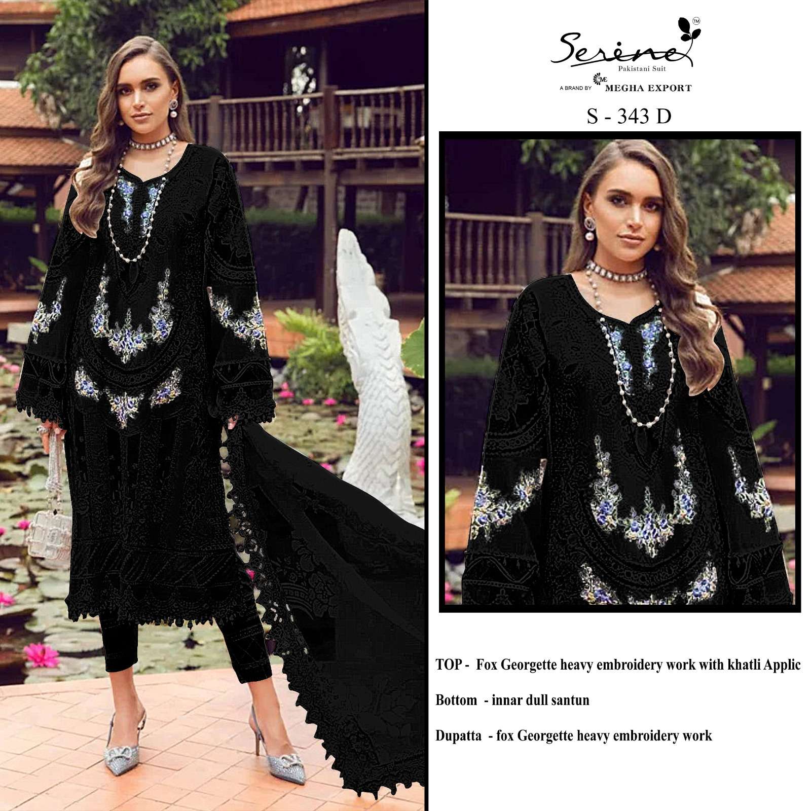 SERINE 343 GEORGETTE EMBROIDERY WORK PAKISTANI SUITS SUPPLIE...