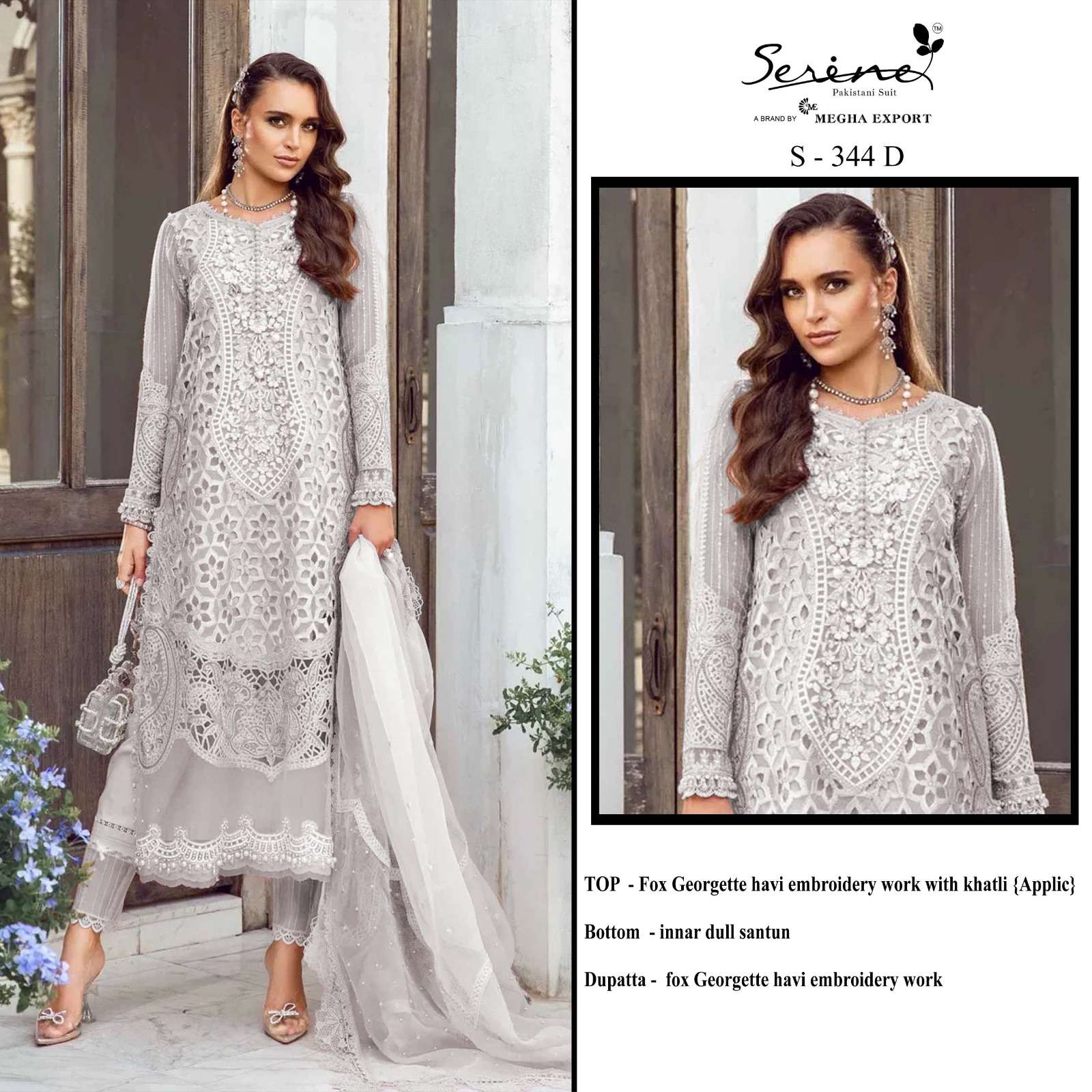 SERINE 344 GEORGETTE EMBROIDERY WORK PAKISTANI SUITS SUPPLIR...