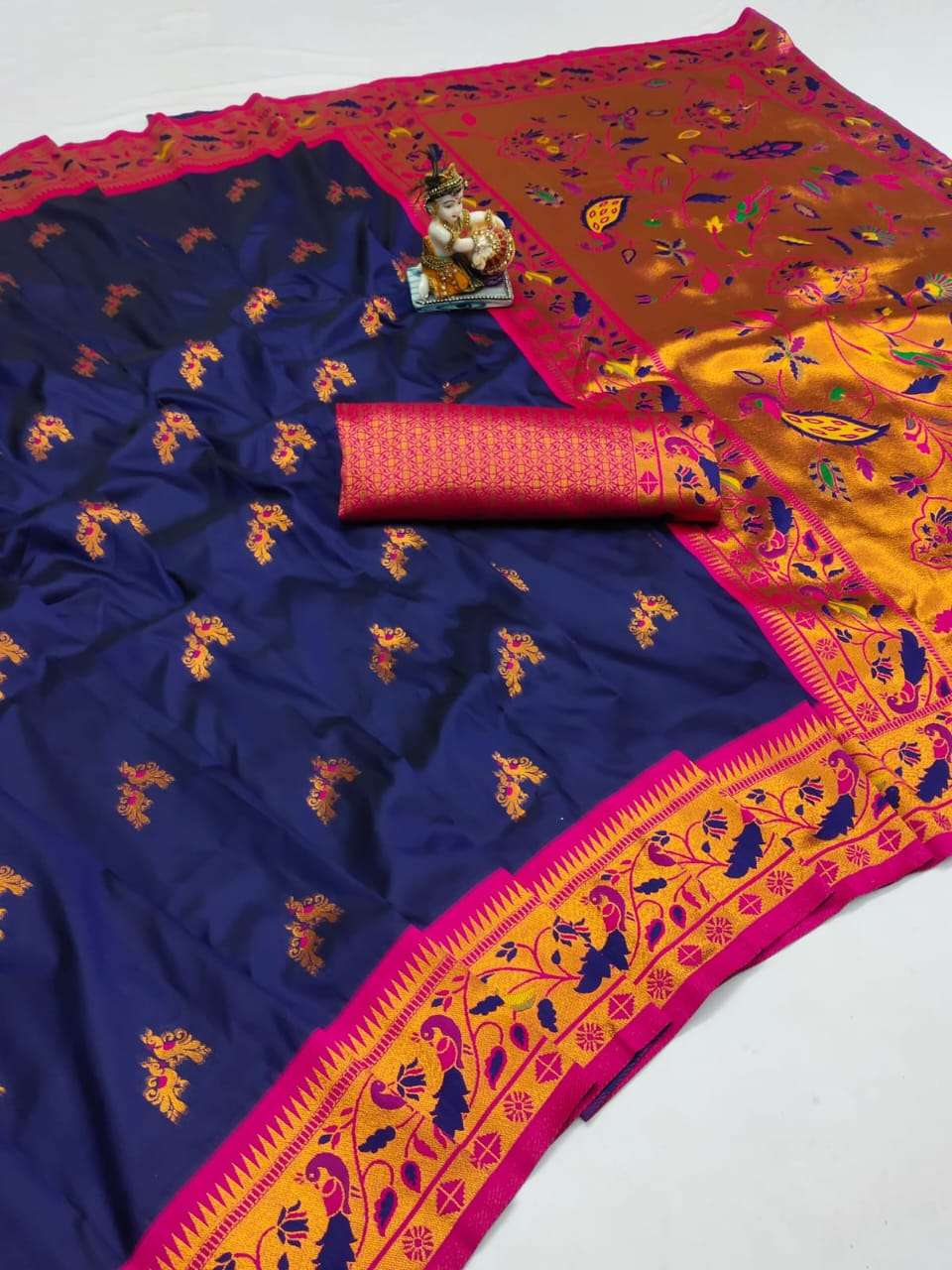 soft banarasi silk with peacock designer & Pallu  COPPER jar...