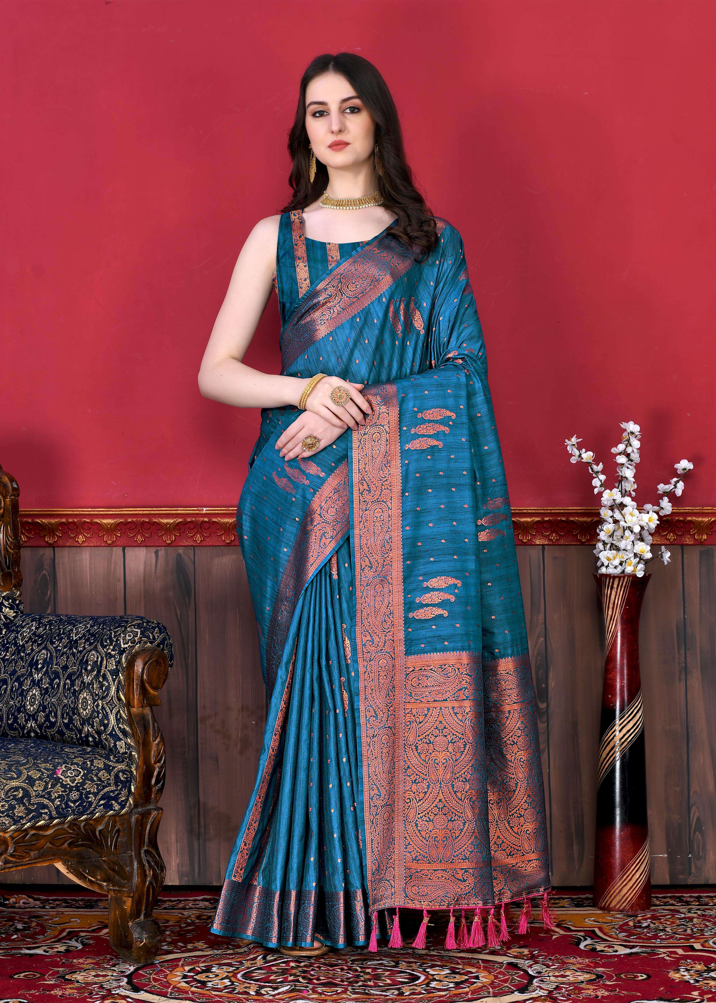 SOFT SILK WITH KOPPER ZARI WEAVING DESIGNER SAREE SUPPLIER I...