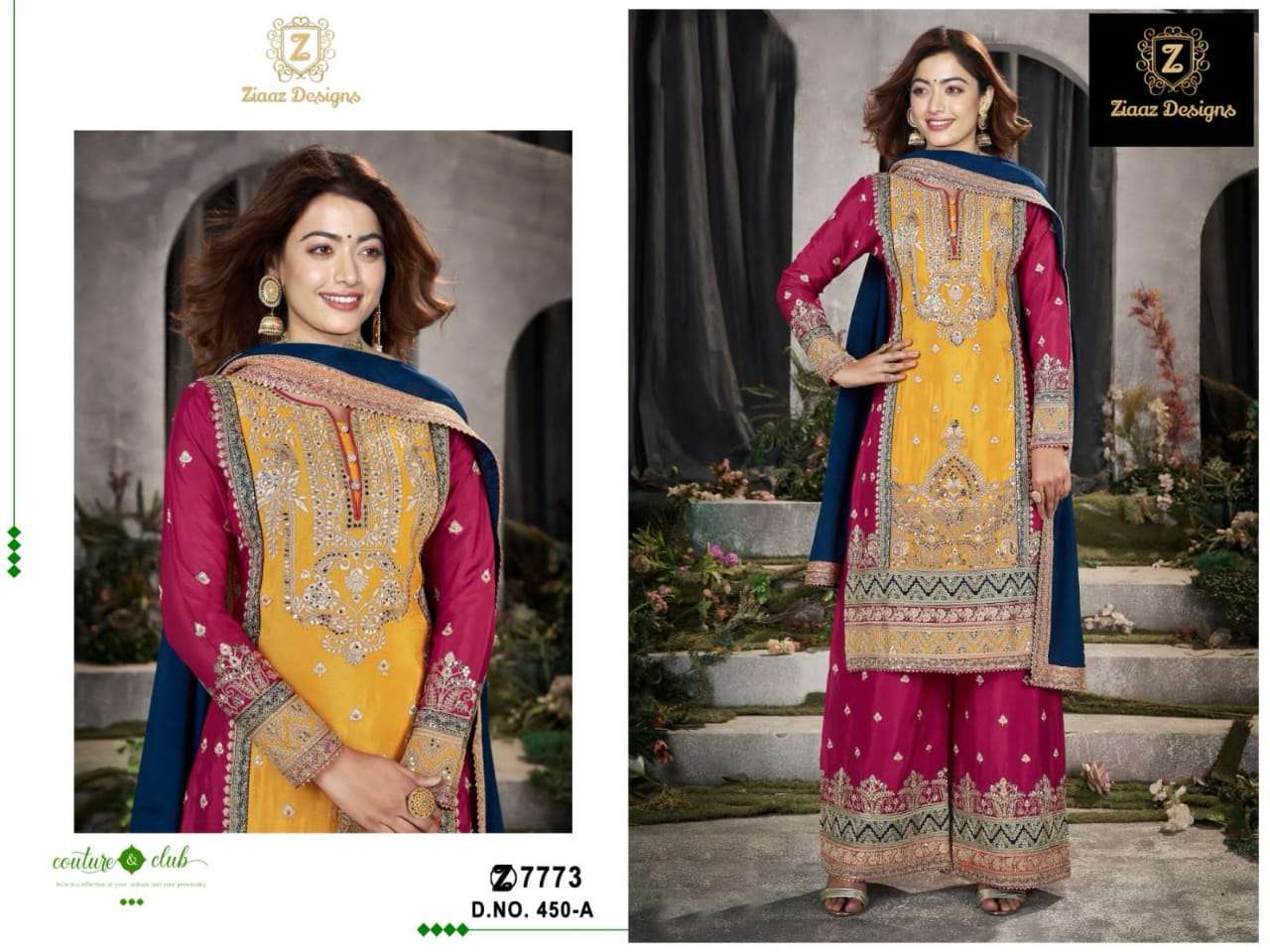 ZIAAZ 450 CHINON SILK EMBROIDERY WORK PAKISTANI SUITS SUPPLI...