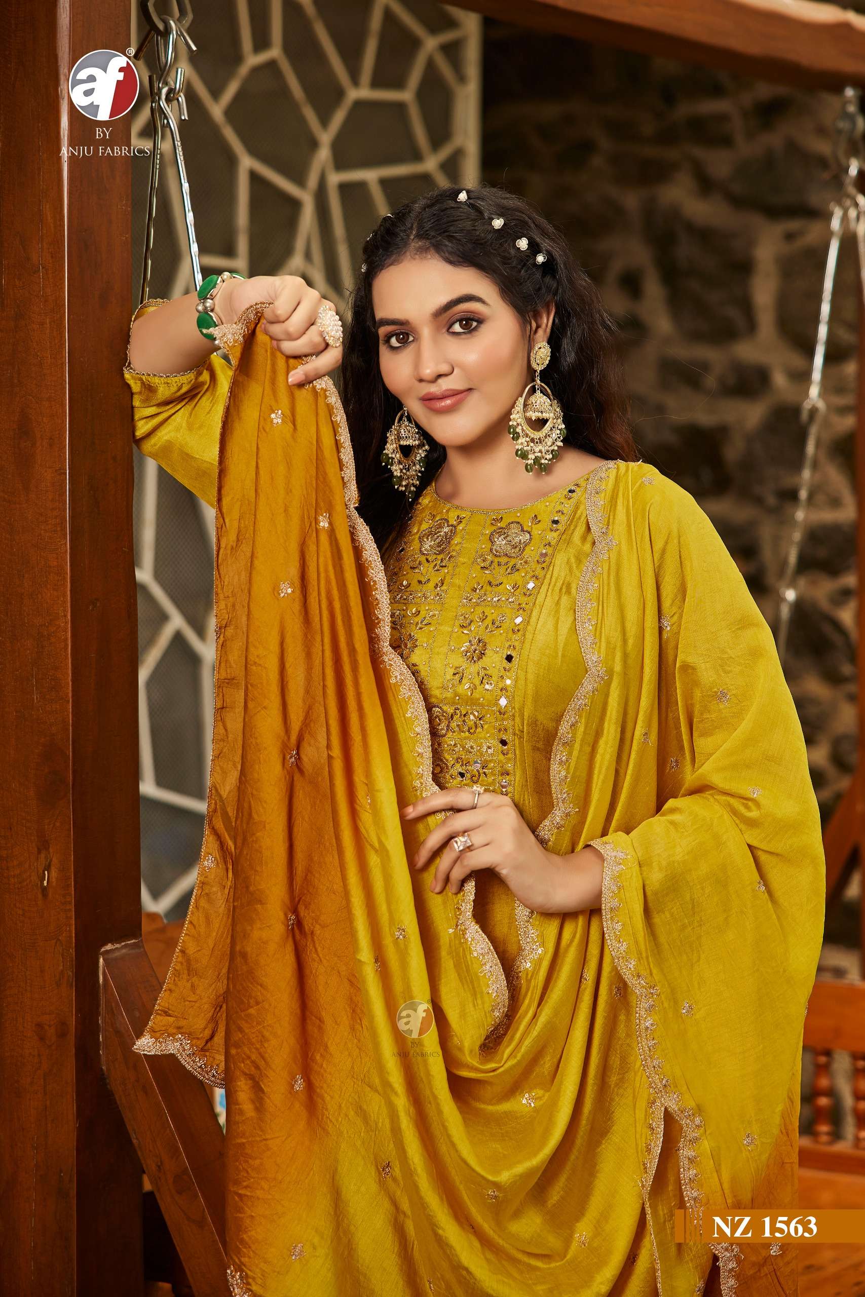 ANJU FABRICS NZ 1563 DOLA SILK ANARKALI PREITY READY MADE DR...