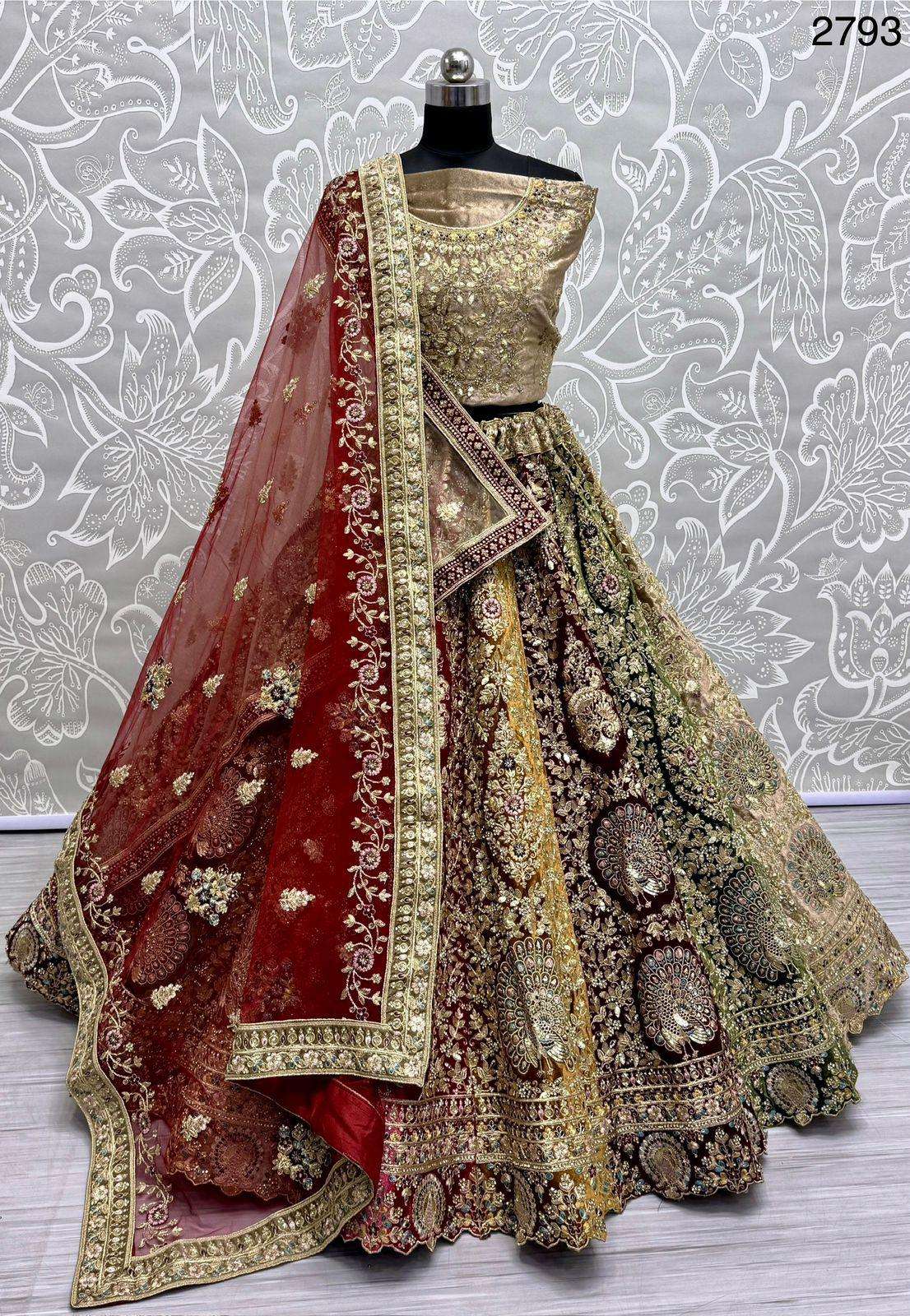 Bridal Special Royal Look Velvet Fabrics Hand Embroidery Wor...