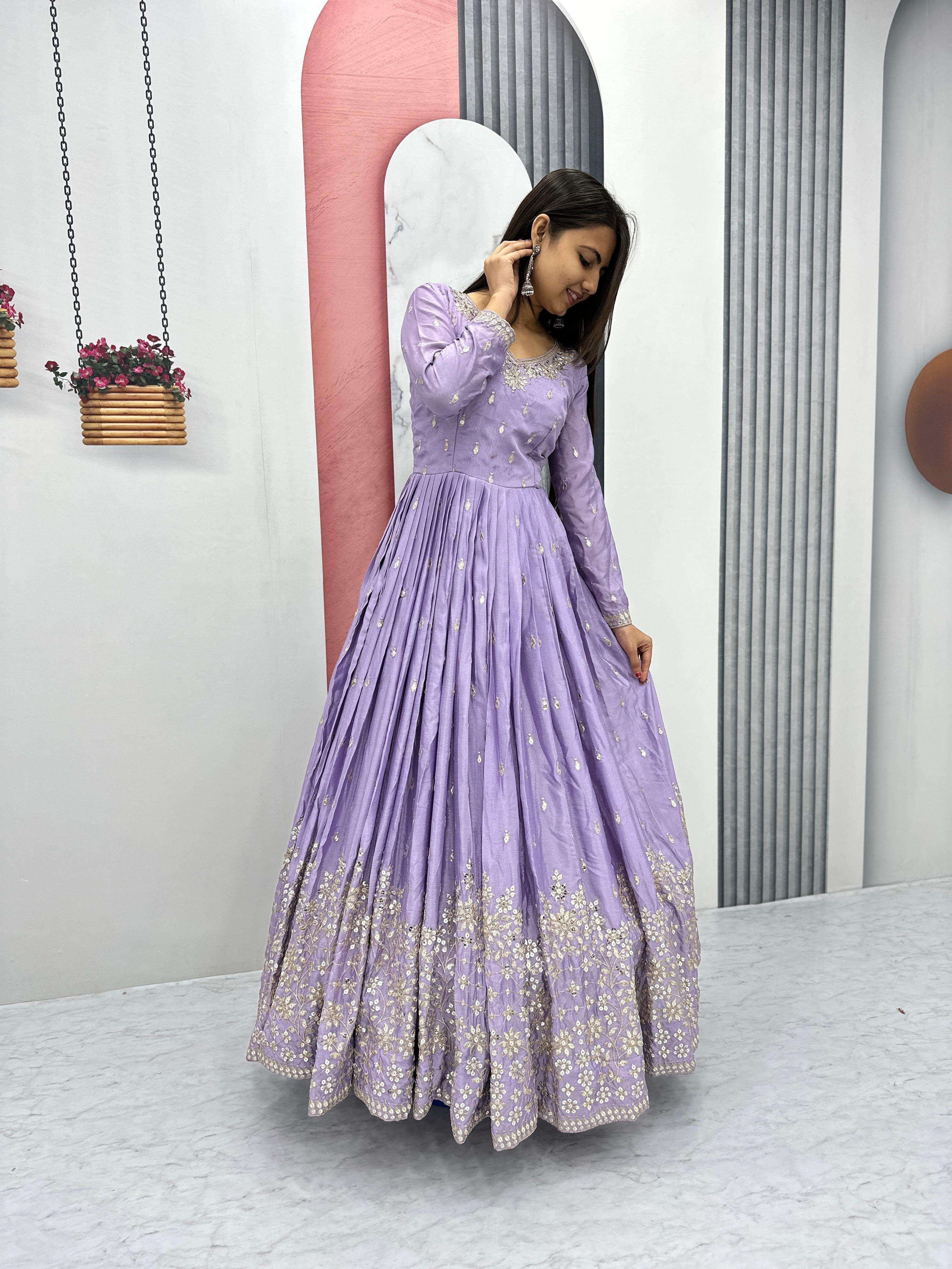 Chinon Silk With Embroidery Work Designer Long Anarkali Styl...