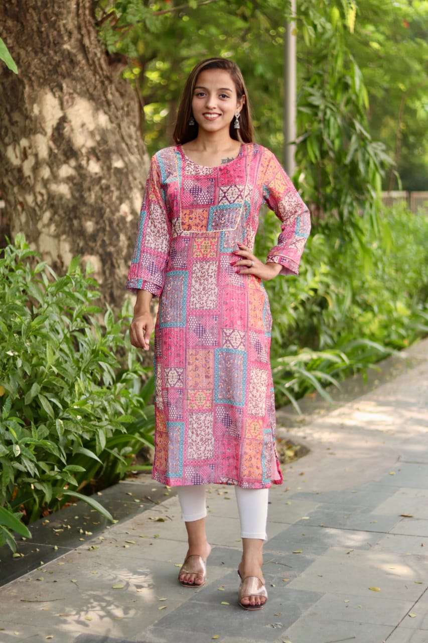 Digital Printed Modal Silk Regular Wear Kurti Supplier in Su...