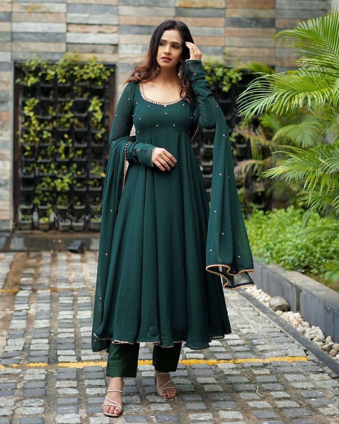 Featuring Solid fox Georgette Maxi Dress With dupatta Pair a...