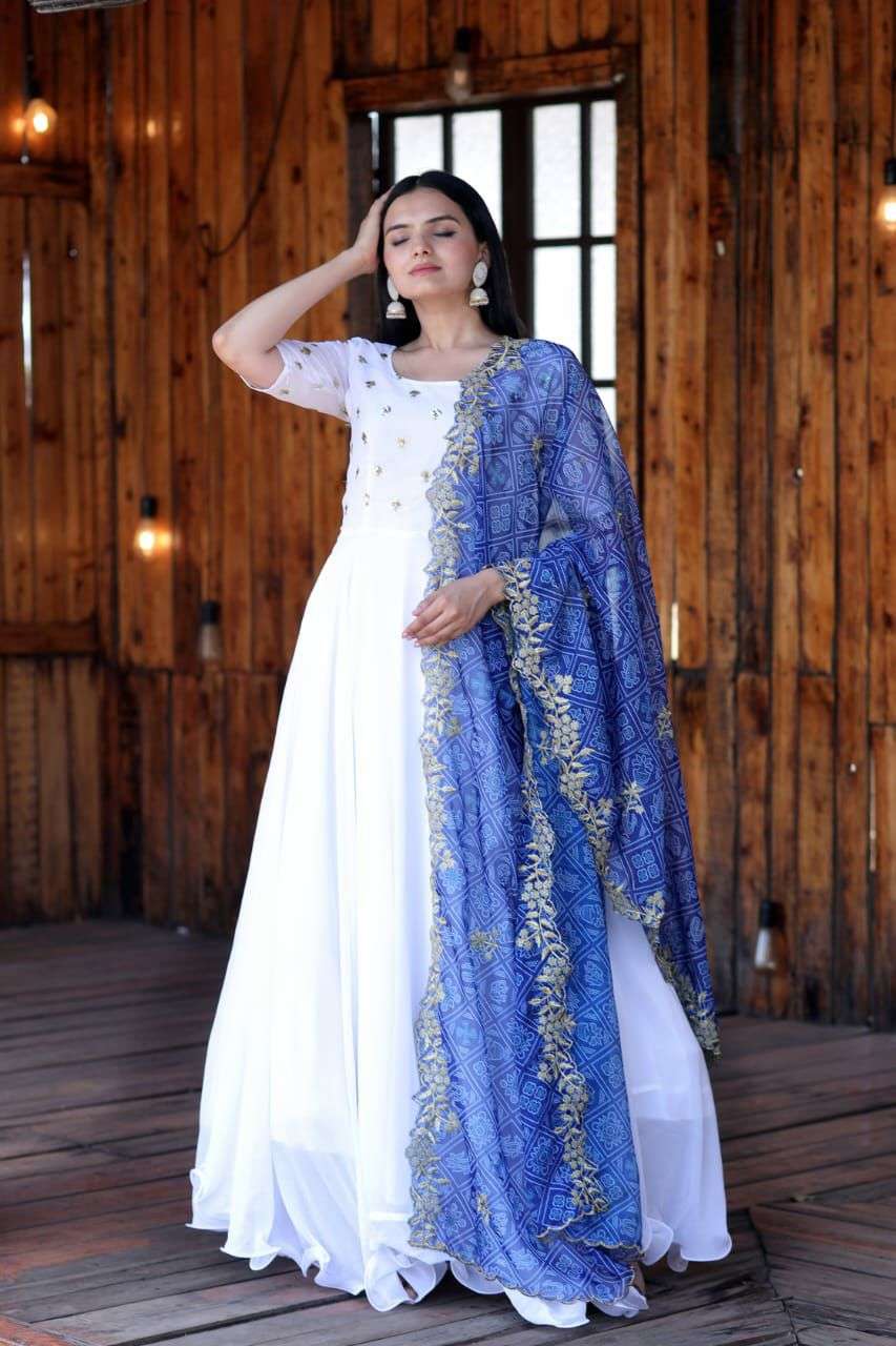 Function Special WHite Shades Georgette Fabrics Long Anarkal...