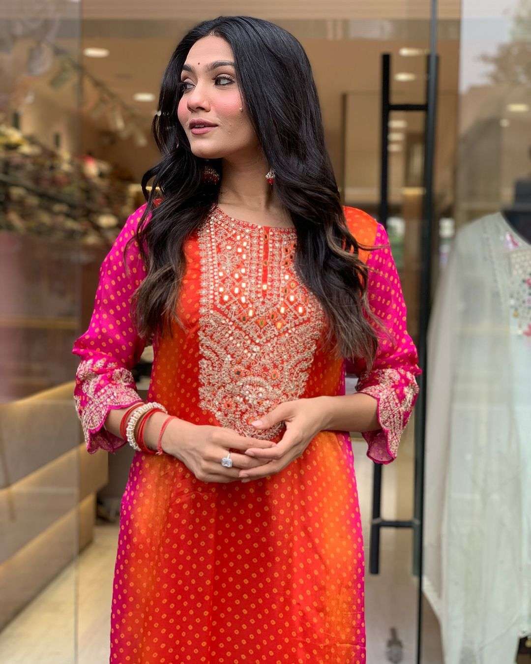 Multicolored bandhani print chinnon bandhani salwar kameez w...