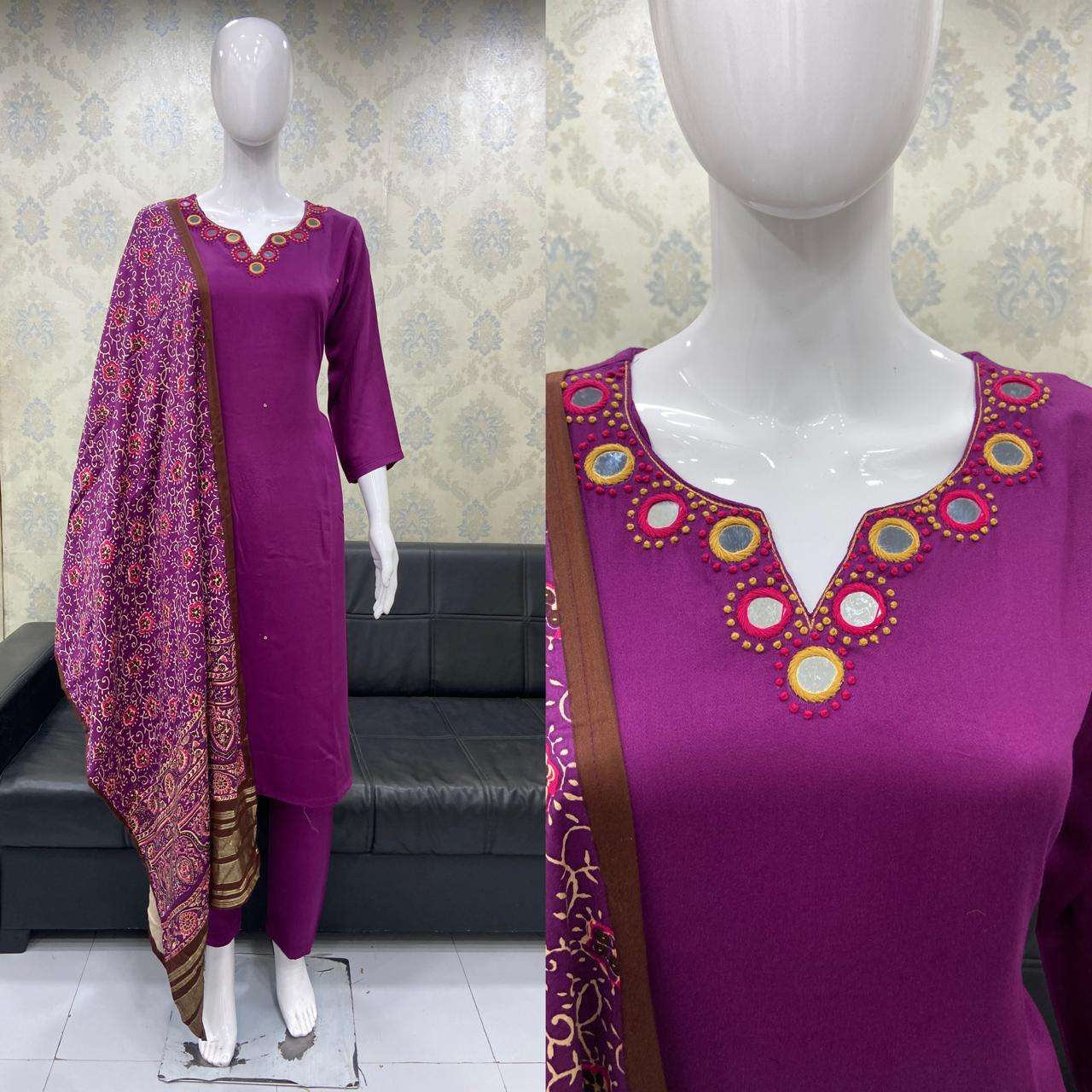 Neck Mirror work with Gaji Silk fabrics Fully Stich Suits De...