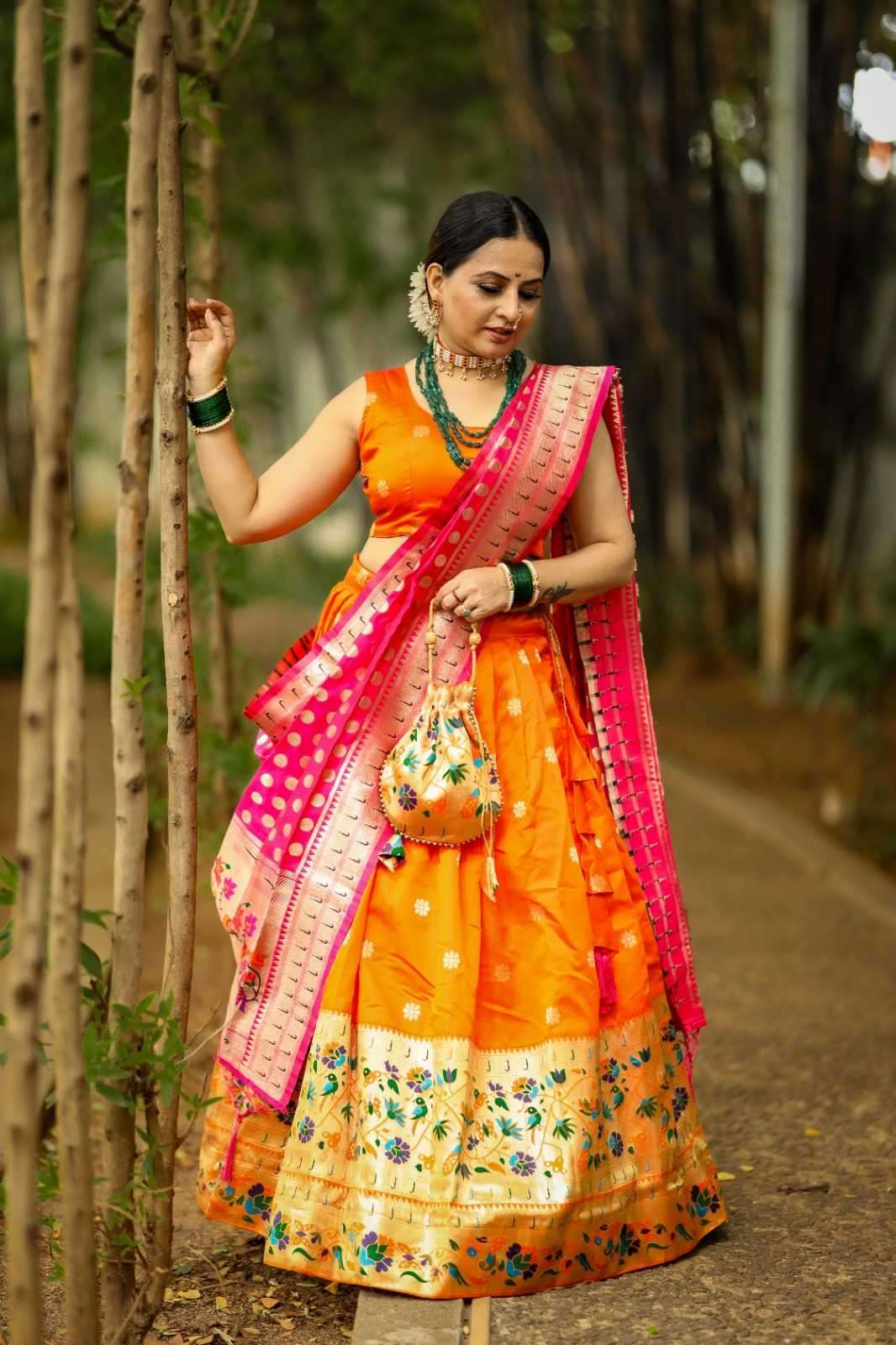 PAITHANI PRINTED ORANGE SHADES SILK FABRIC TRADITIONAL LOOK ...