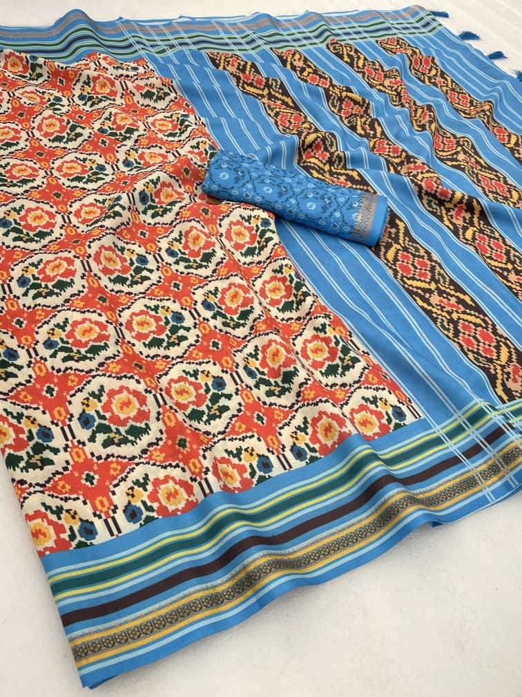 Patola Printed Sof Silk Fabric Saree Supplier in Surat