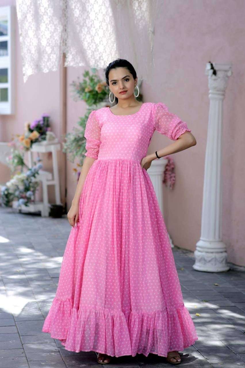 PINK SHADES GEORGETTE FABRICS FANCY LONG GOWN SUPPLIER IN SU...