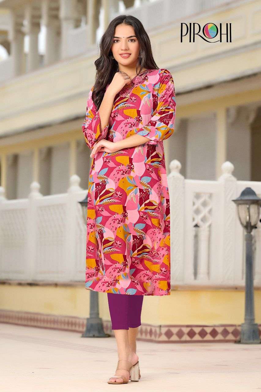 PIROHI SIRI STRAIGHT KURTI RAYON FOIL REGULAR WEAR KURTI DEA...