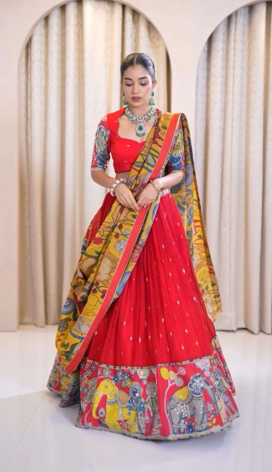 Red shades crepe fabric fancy look readymade lehenga choli s...