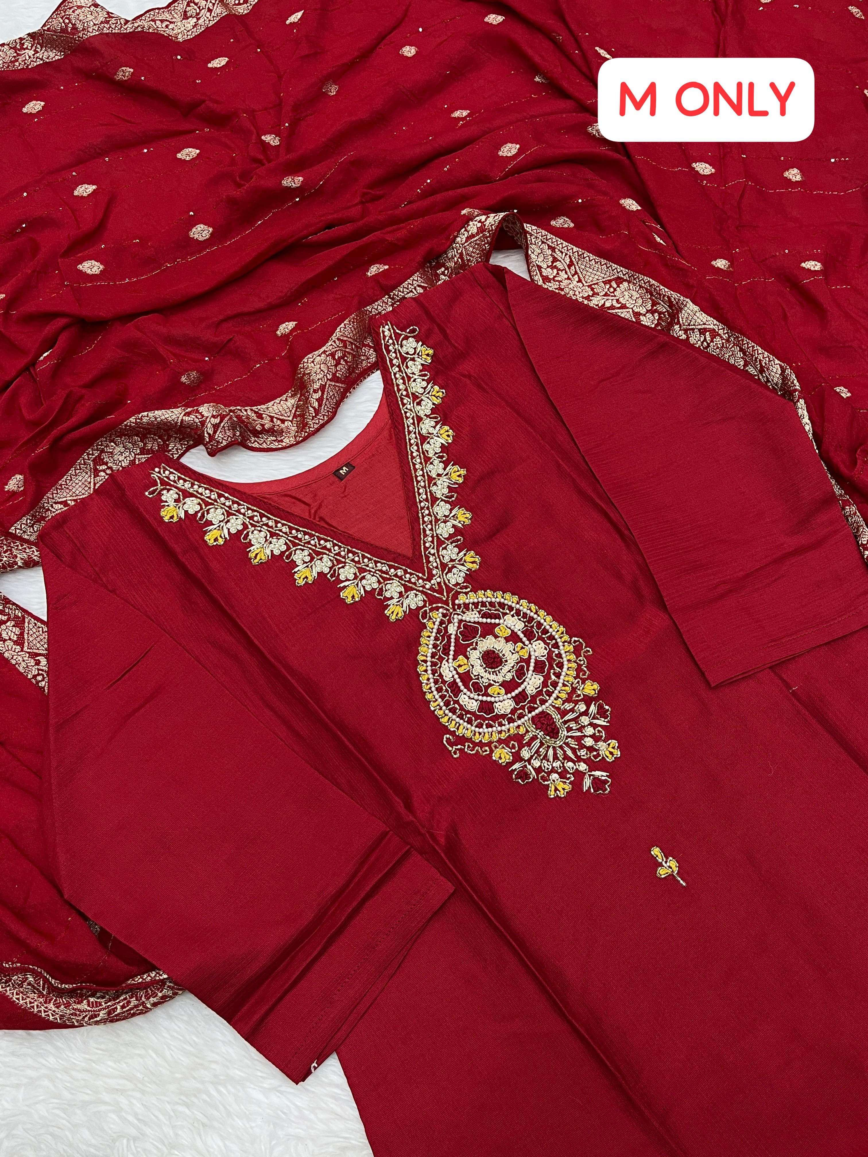 RED SHADES SILK WITH DESIGNER SUITS SUPPLIER IN SURAT