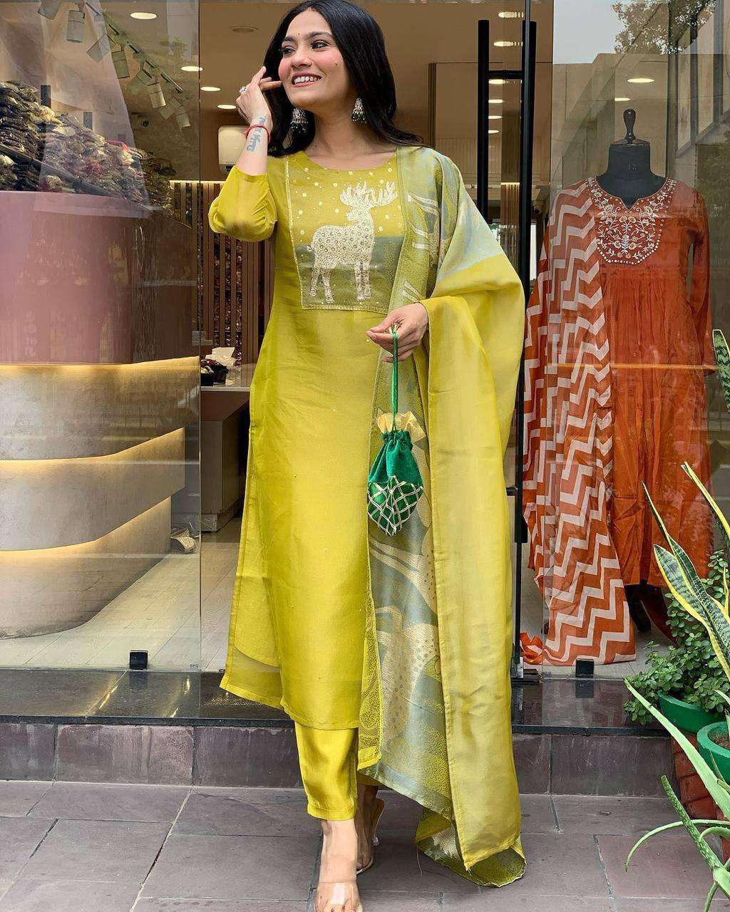 roman silk yellow dusky salwar kameez at best price online