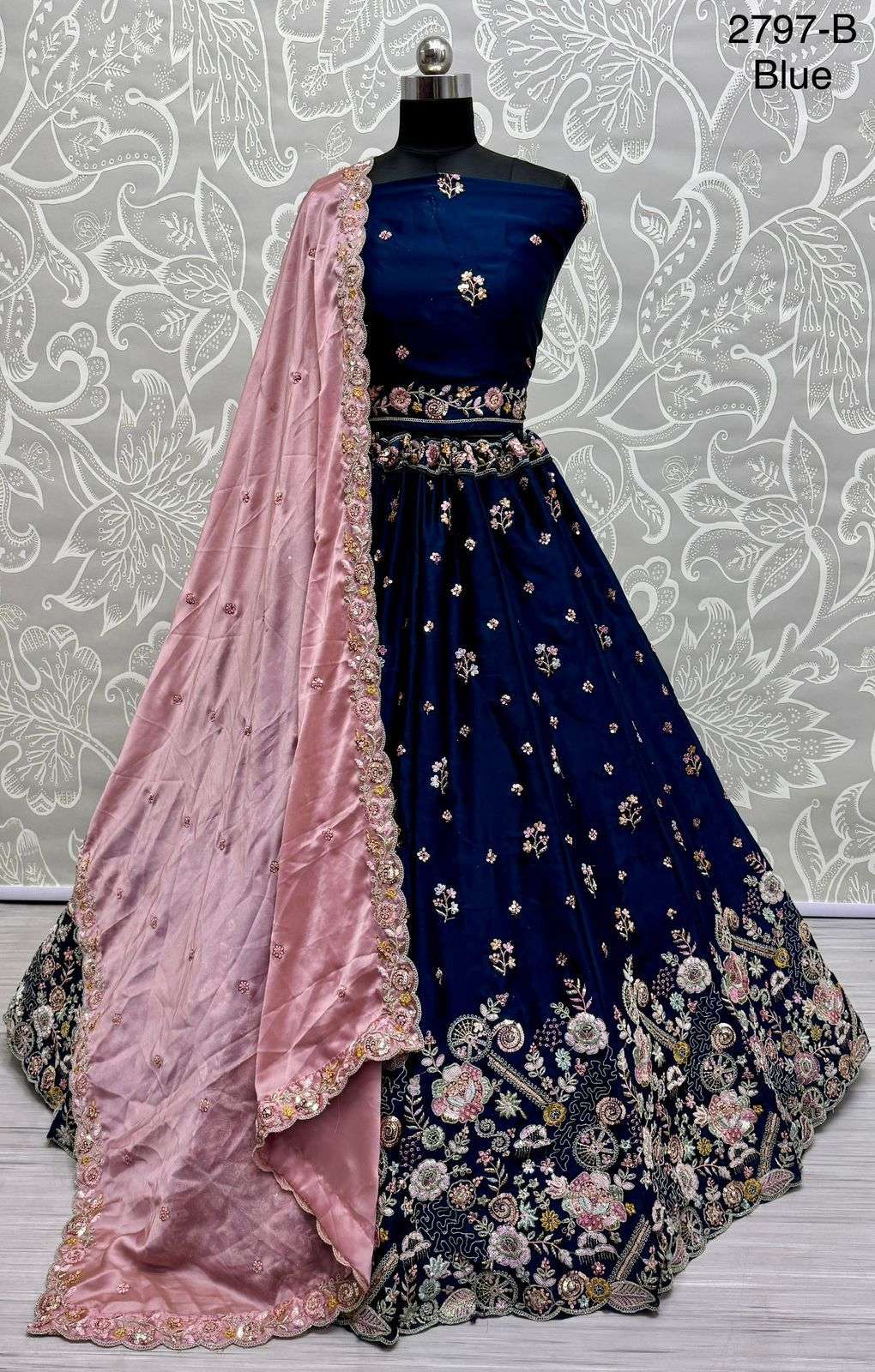 Satin silk with heavy embroidery work traditional look lehen...