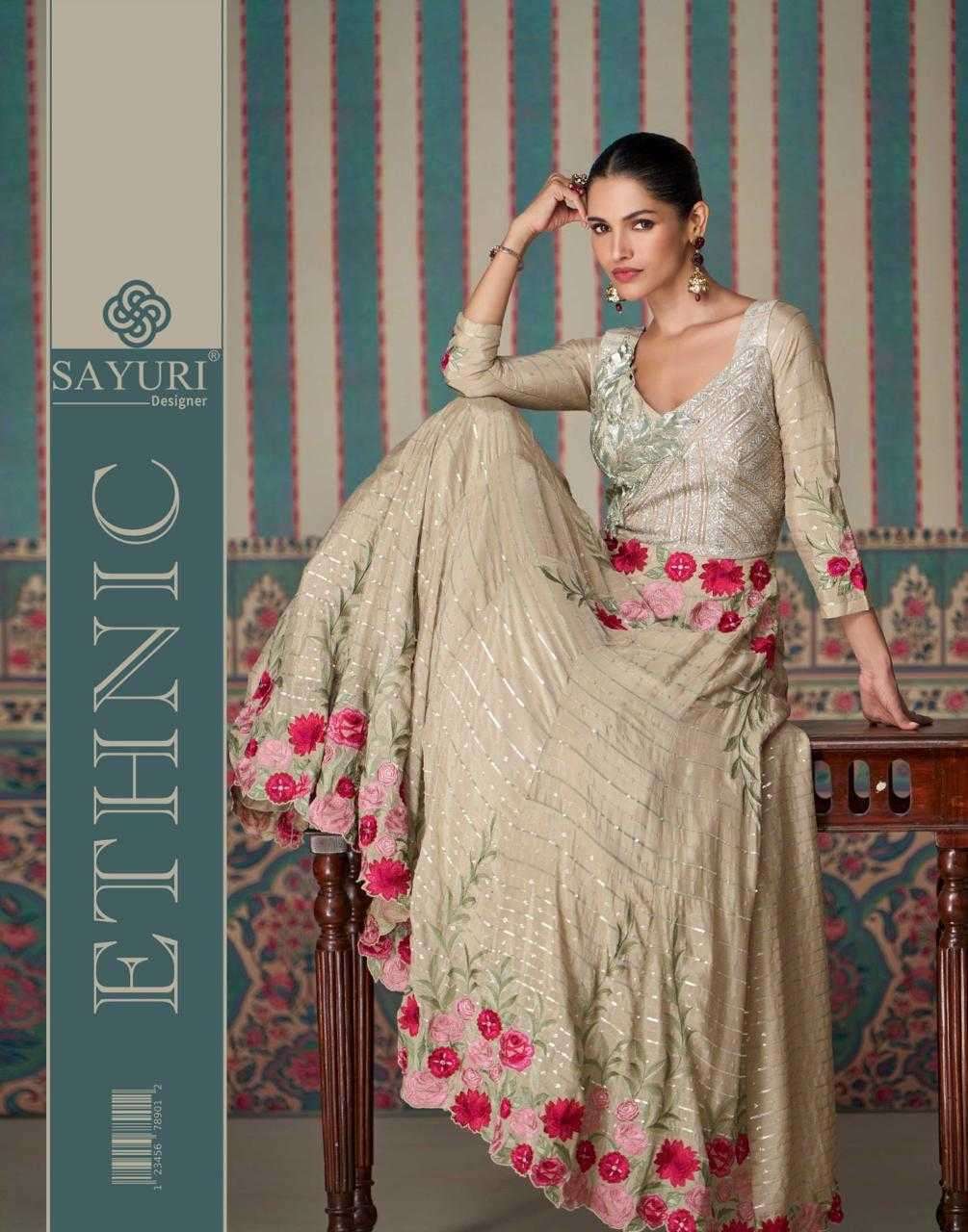 sayuri designer ethnic readymade chinon silk indo western lo...