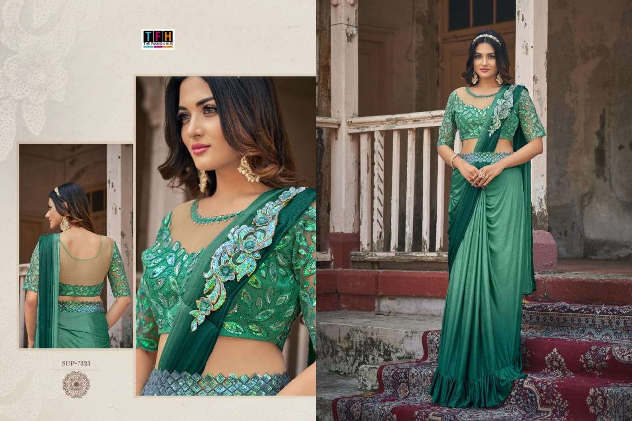 TFH SUPER LADY  FANCY NET WORK BEAUTIFUL SAREES WHOLESALE IN...