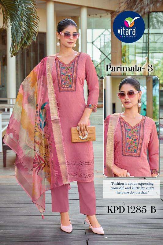 VITARA FASHIONS PARIMALA VOL 3 EMBROIDERY ROMAN SILK READY M...