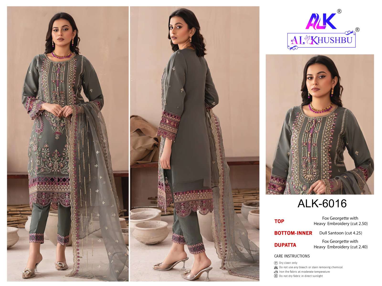 Al Khushbu D no 6015  Georgette With EMbroidery Work Pakista...