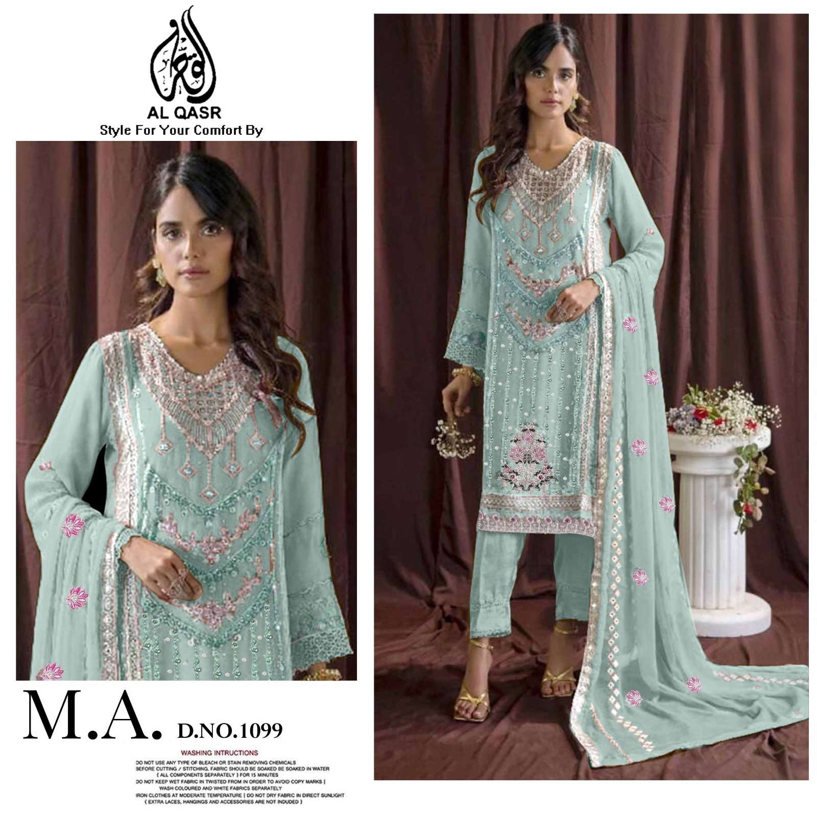 AL-QASR 1099 STYLISH TUNIC HANDWORK PARTY WEAR KURTI PANTS W...