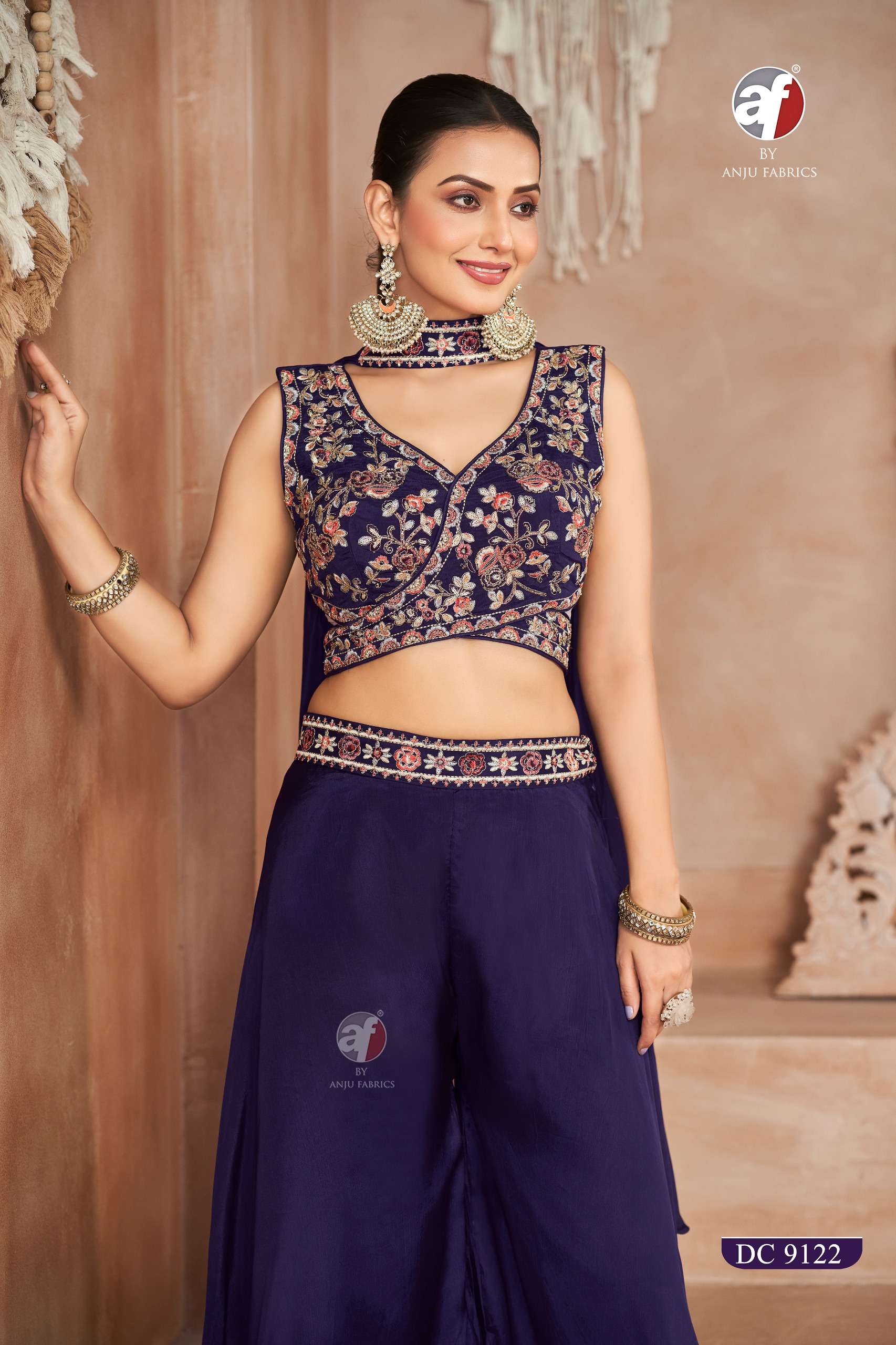 ANJU FABRICS DC-9122 CHINON HANDWORK CROP TOP PALAZZO DEALER...