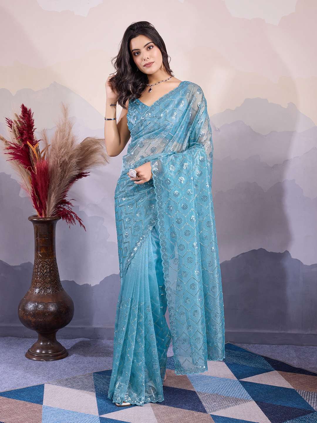 Beautiful look Net fabric designer saree supplier in surat k...