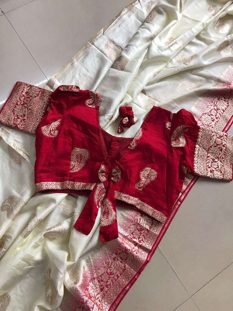 Beautiful Red White Shades Viscose Dola Silk Saree Supplier ...