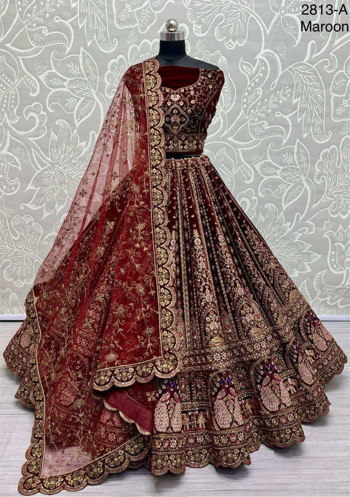 Bridal  special velvet fabric with heavy embroidery work leh...