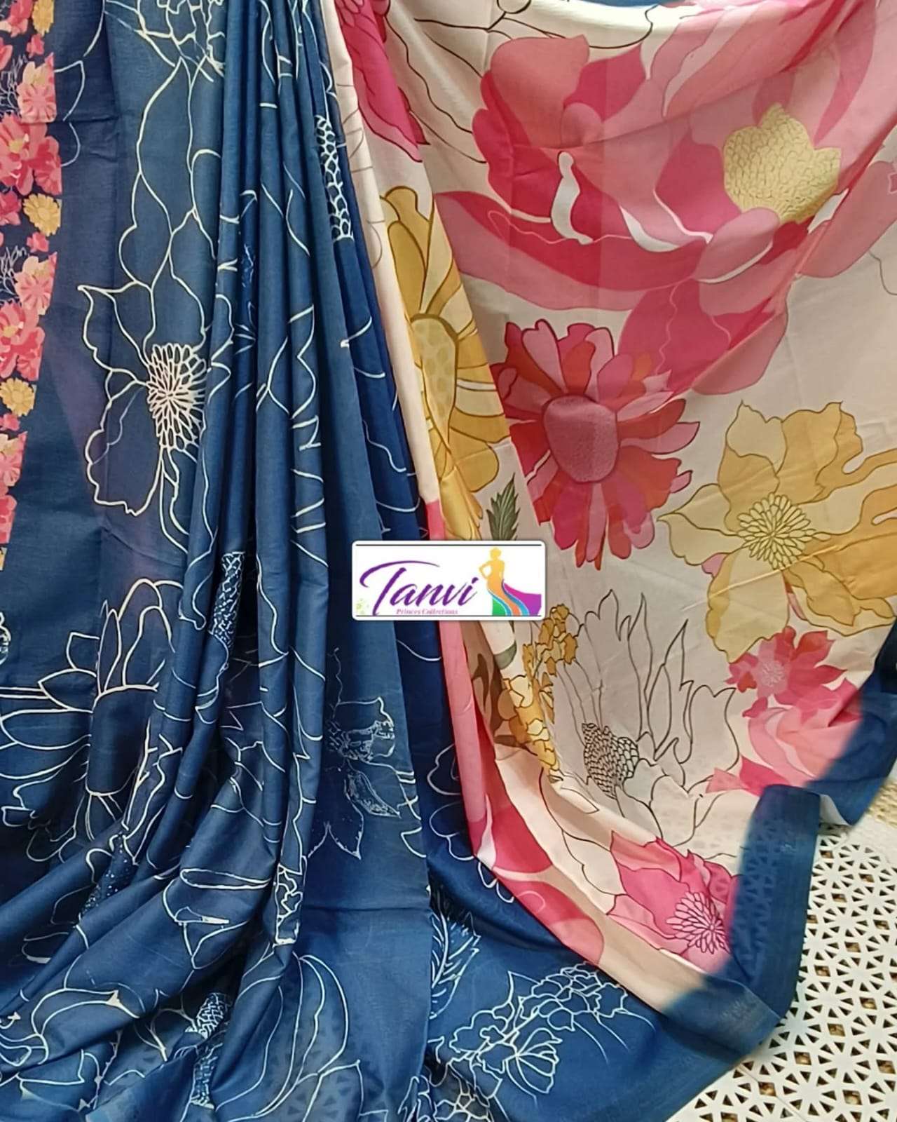 Butter crepe silk with flowers printed regular wear saree su...