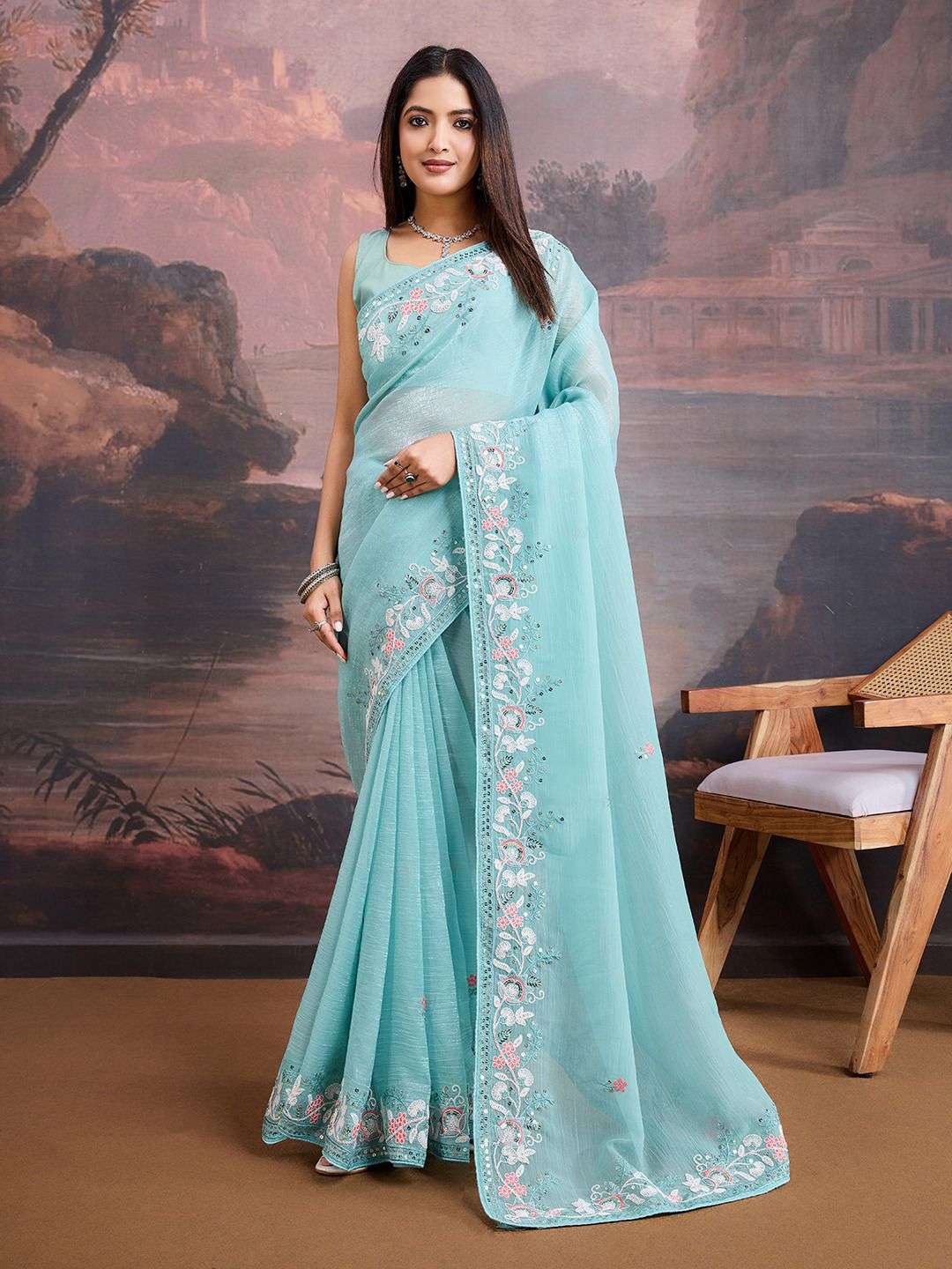 Cruncy organza with heavy border fancy look saree supplier i...