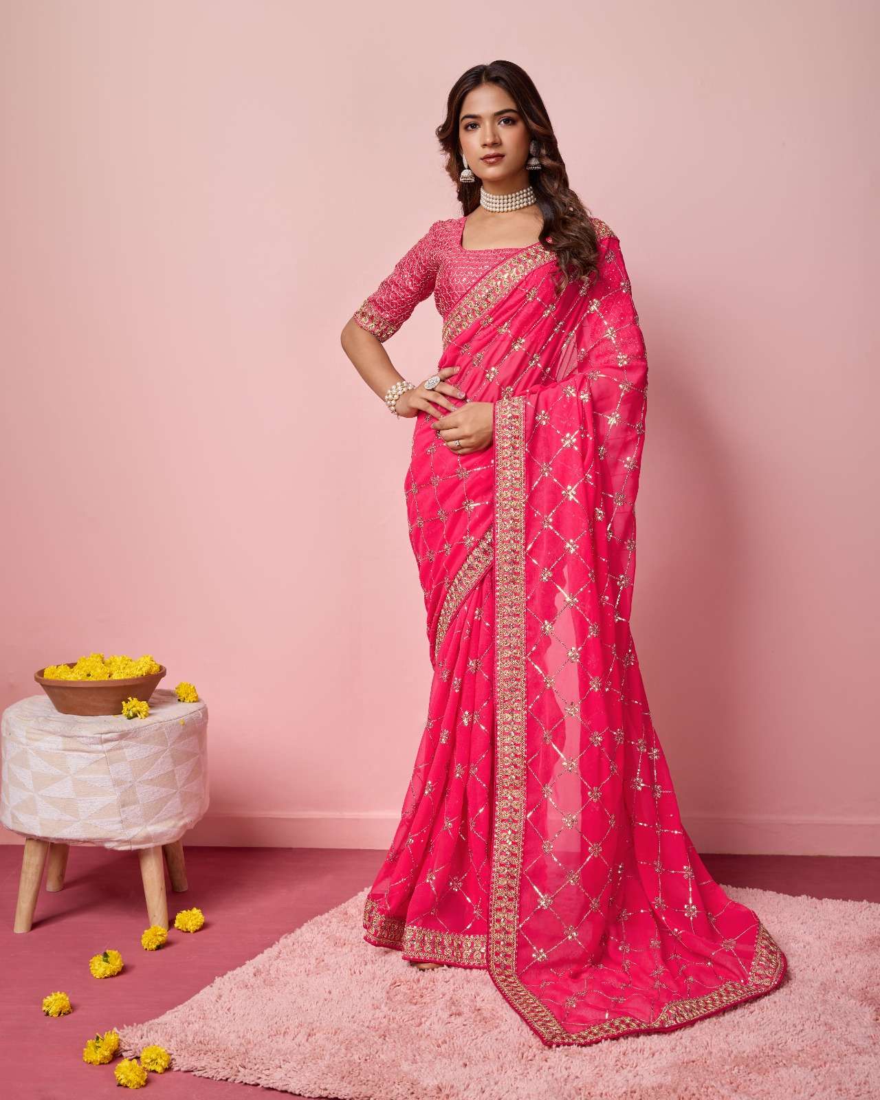 Delta 2 Soft Georgette with zari embroidery work saree suppl...