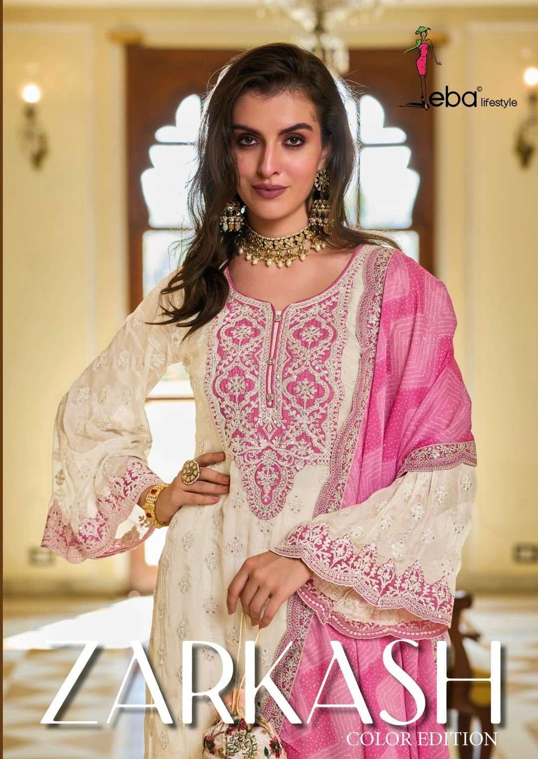 EBA ZARKASH COLOR EDITION HEAVY CHINON EMBROIDERY PALAZZO SU...