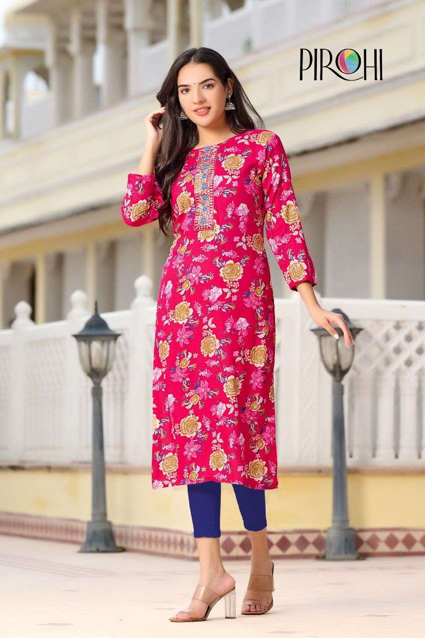 FF PIROHI RAYON FOIL EMBROIDERY KURTI WHOLESALE  PRICE 