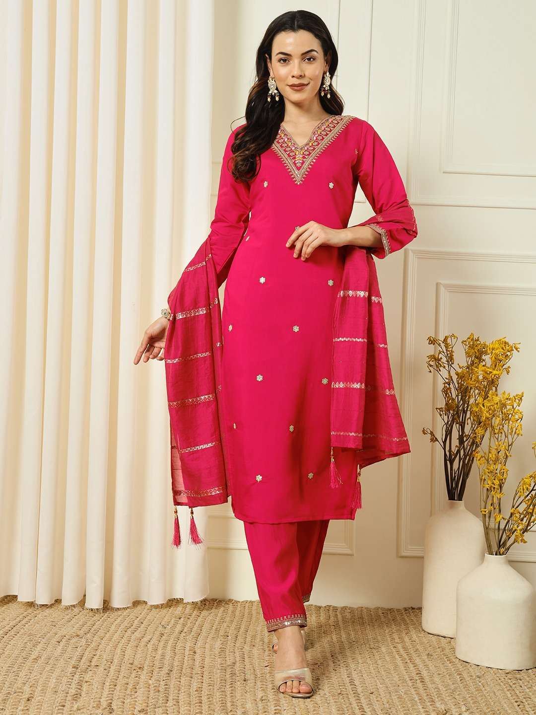 FF ROMAN SILK SEQUENCE SIMPLE KURTI PANT SUIT DEALER IN SURA...