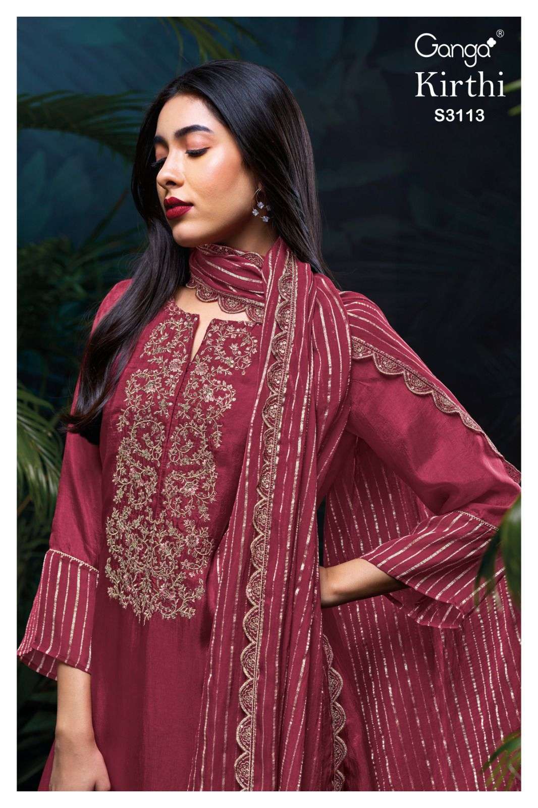 GANGA KIRTHI 3113 HABUTAI SILK COLOR EMBROIDERY SUIT MATERIA...