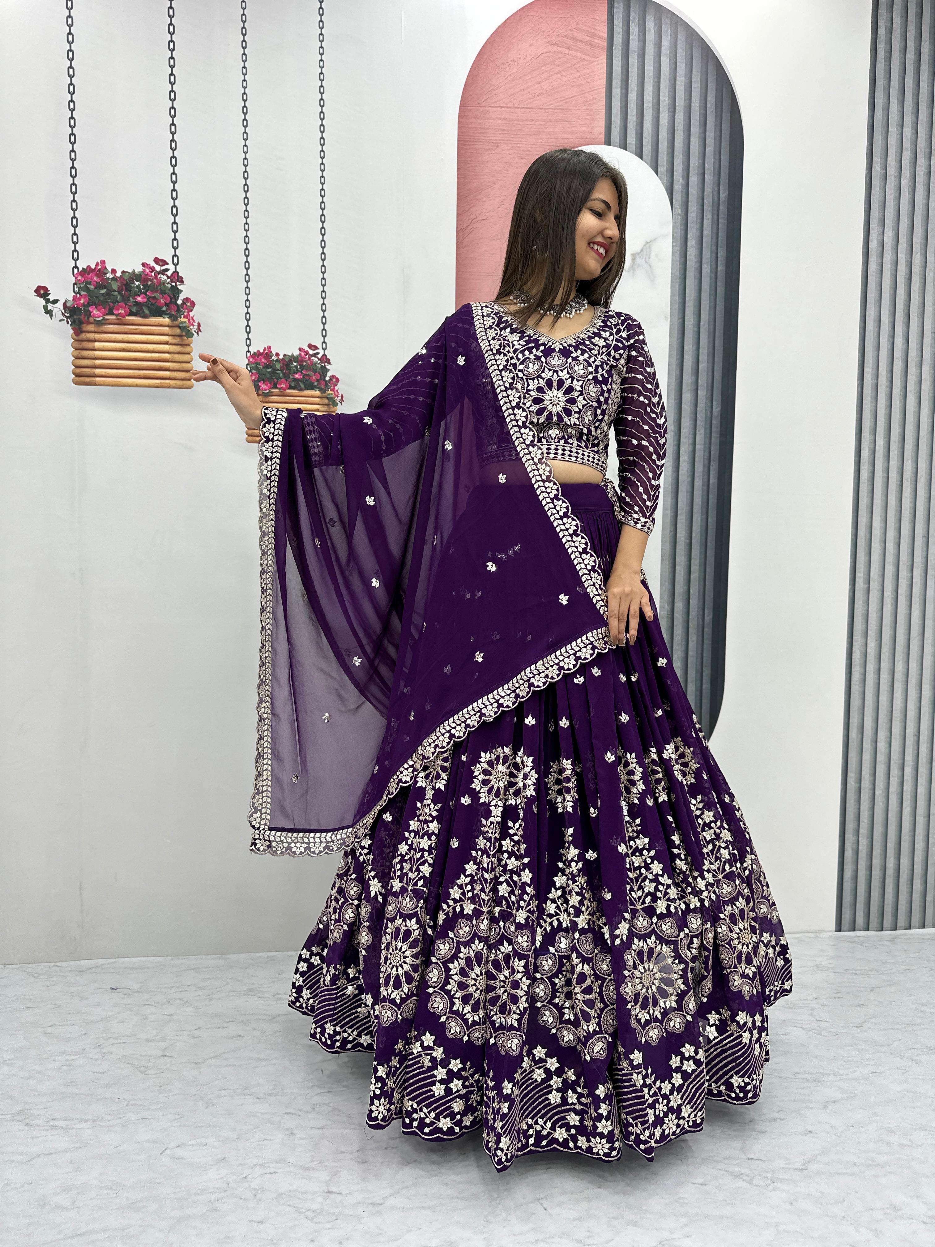 Georgette fabric purple shades designer lehenga choli suppli...