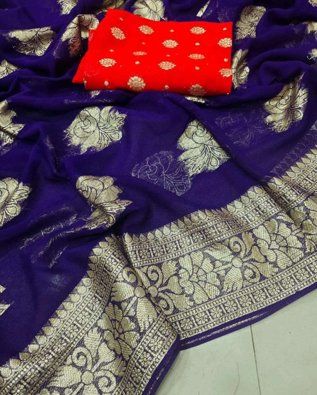 GEORGETTE FABRIC WITH WEAVING GULAB DESIGN SAREE SUPPLIER IN...