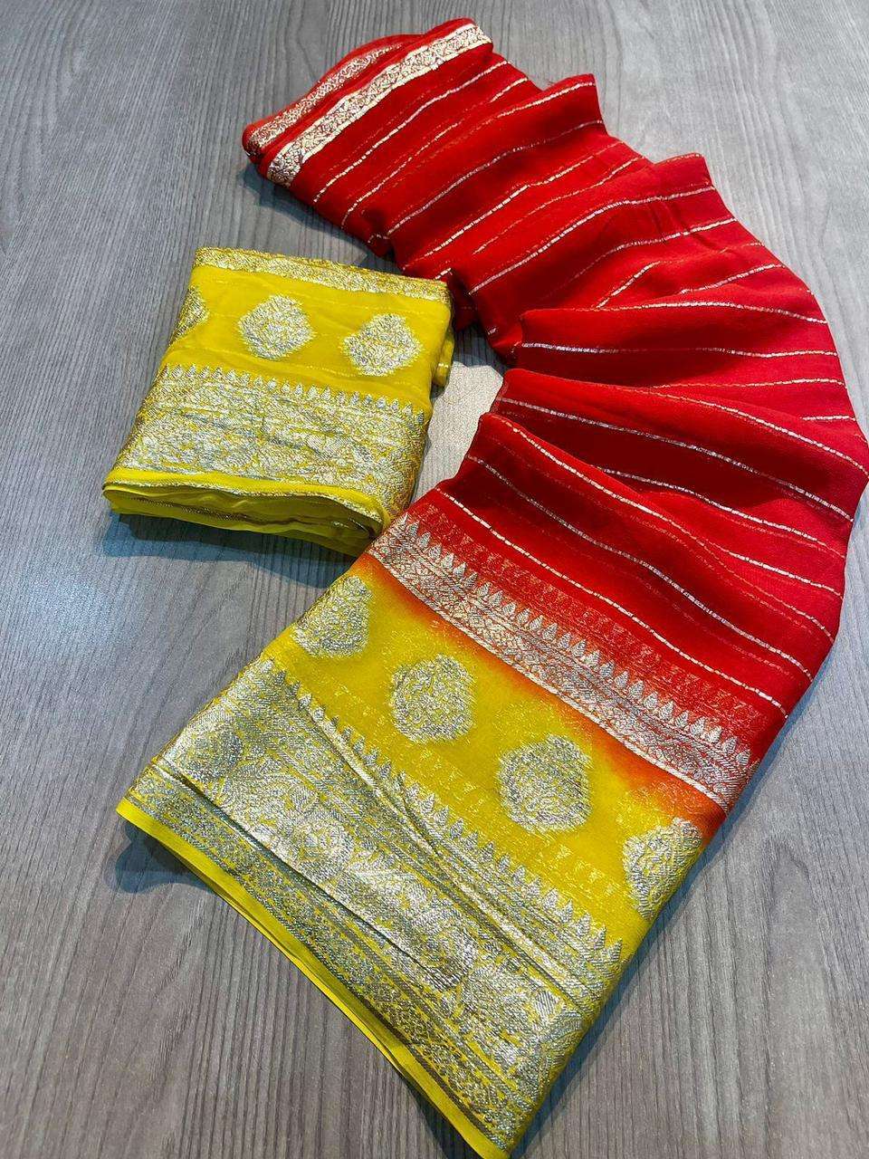 GEORGETTE WITH ZARI WEAVING LINNING SAREE SUPPLIER IN SURAT