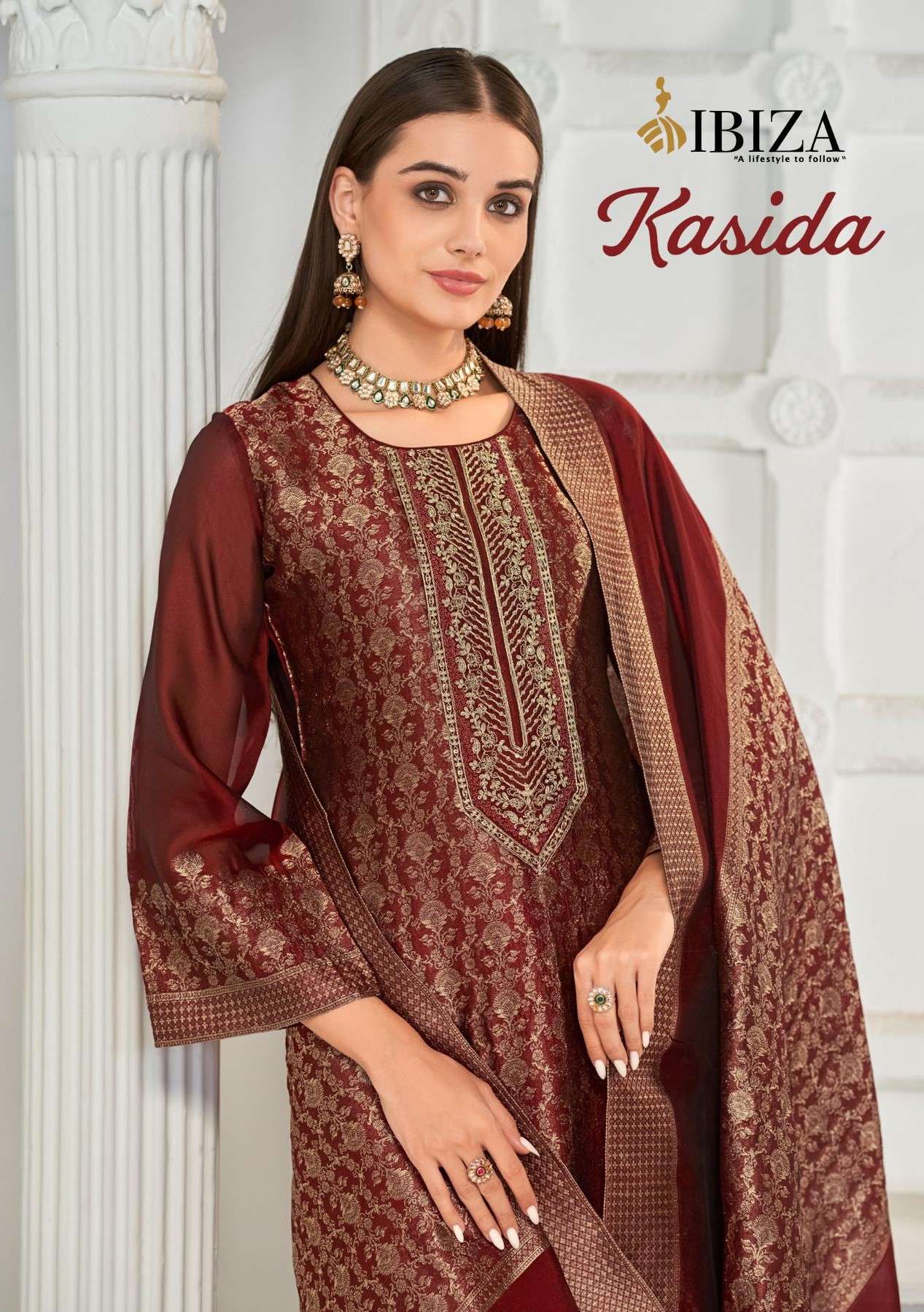 IBIZA KASIDA BANGLORY SILK PARTY WEAR SUIT MATERIAL WHOLESAL...