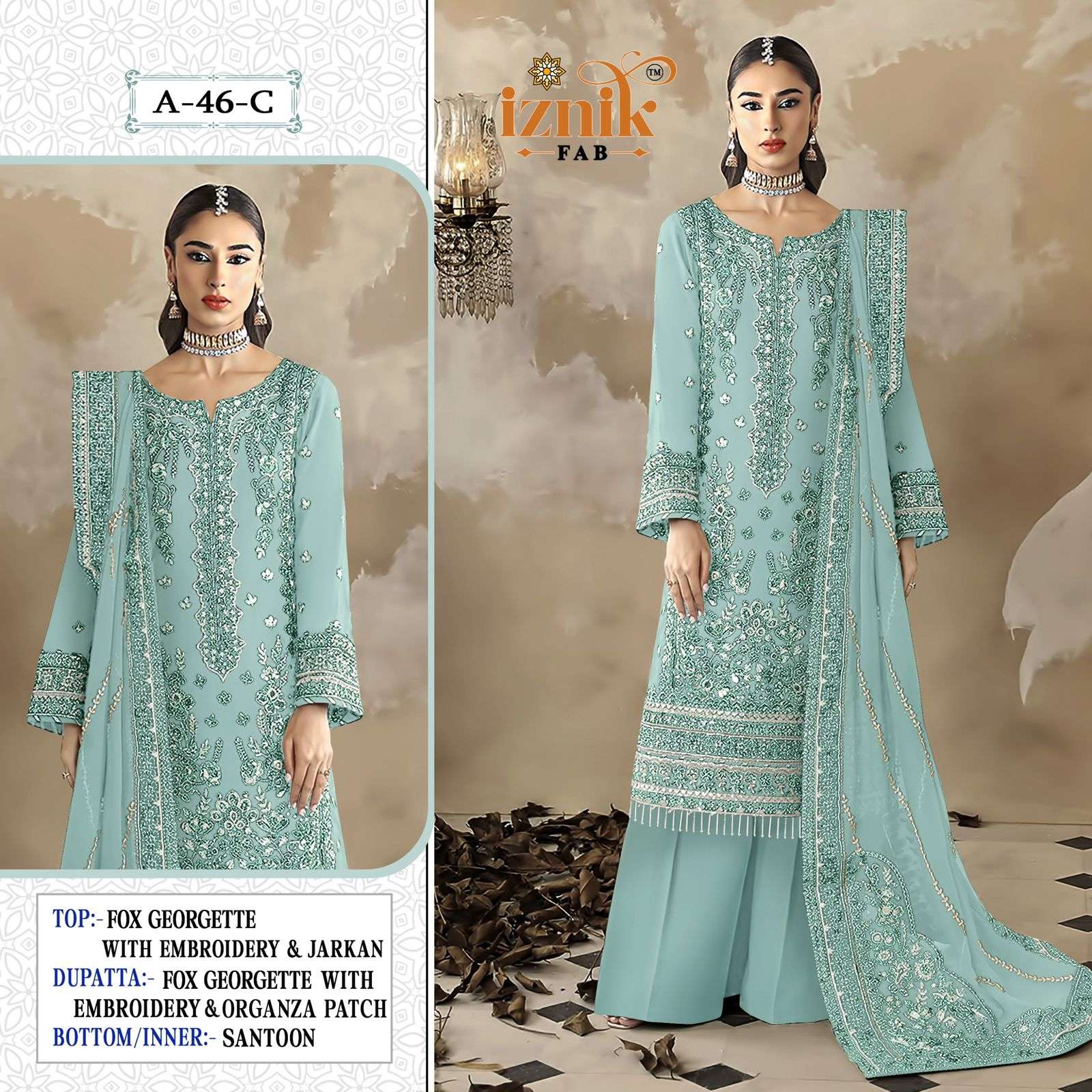 IZNIK FAB 46 GEORGETTE EMBROIDERY WEDDING WEAR MATERIAL DEAL...