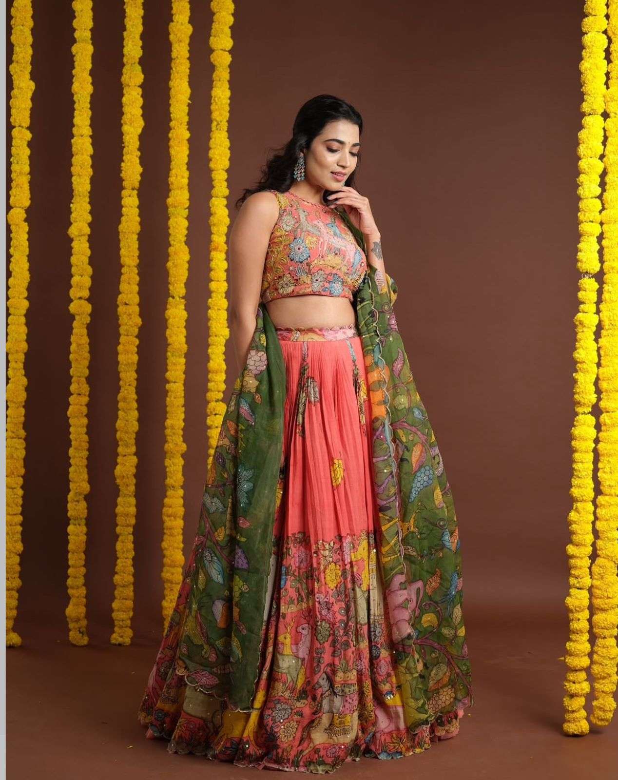 Kalamakari printed cotton fabric function special lehenga ch...