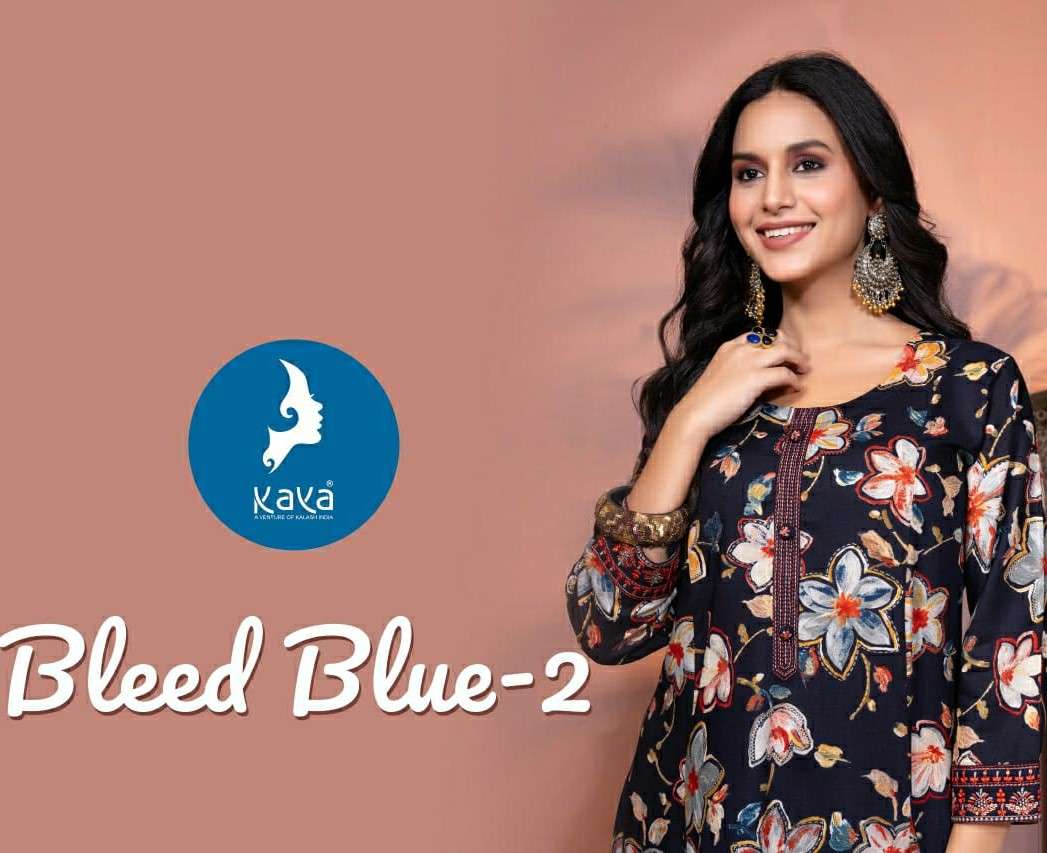 KAYA KURTI BLEED BLUE 2 RAYON FANCY TOP ANARKALI RAEDY MADE ...